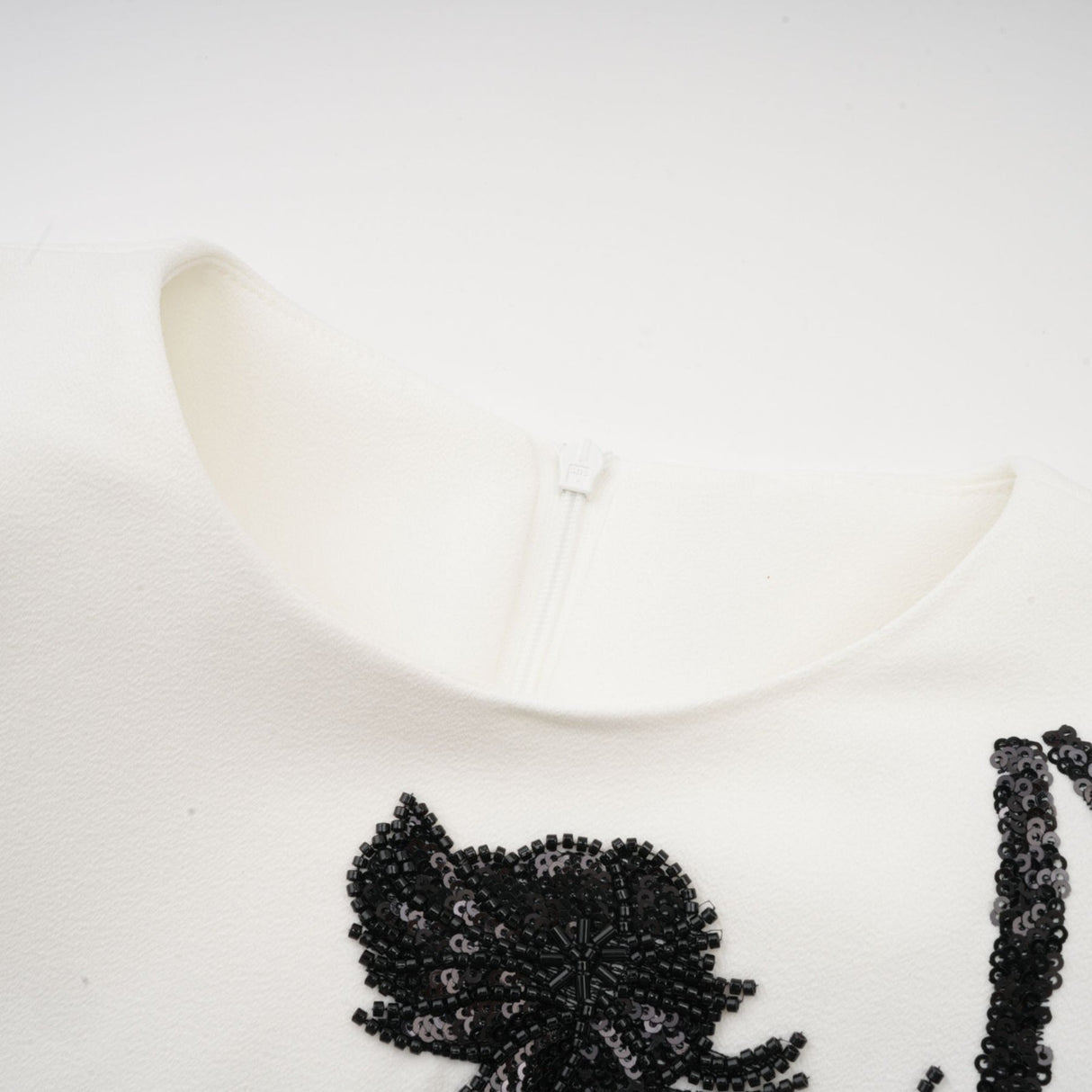 Charlotte Mini Dress - Long Sleeve - Faux - Flower & Sequin Detailing - Crystal Embellishment