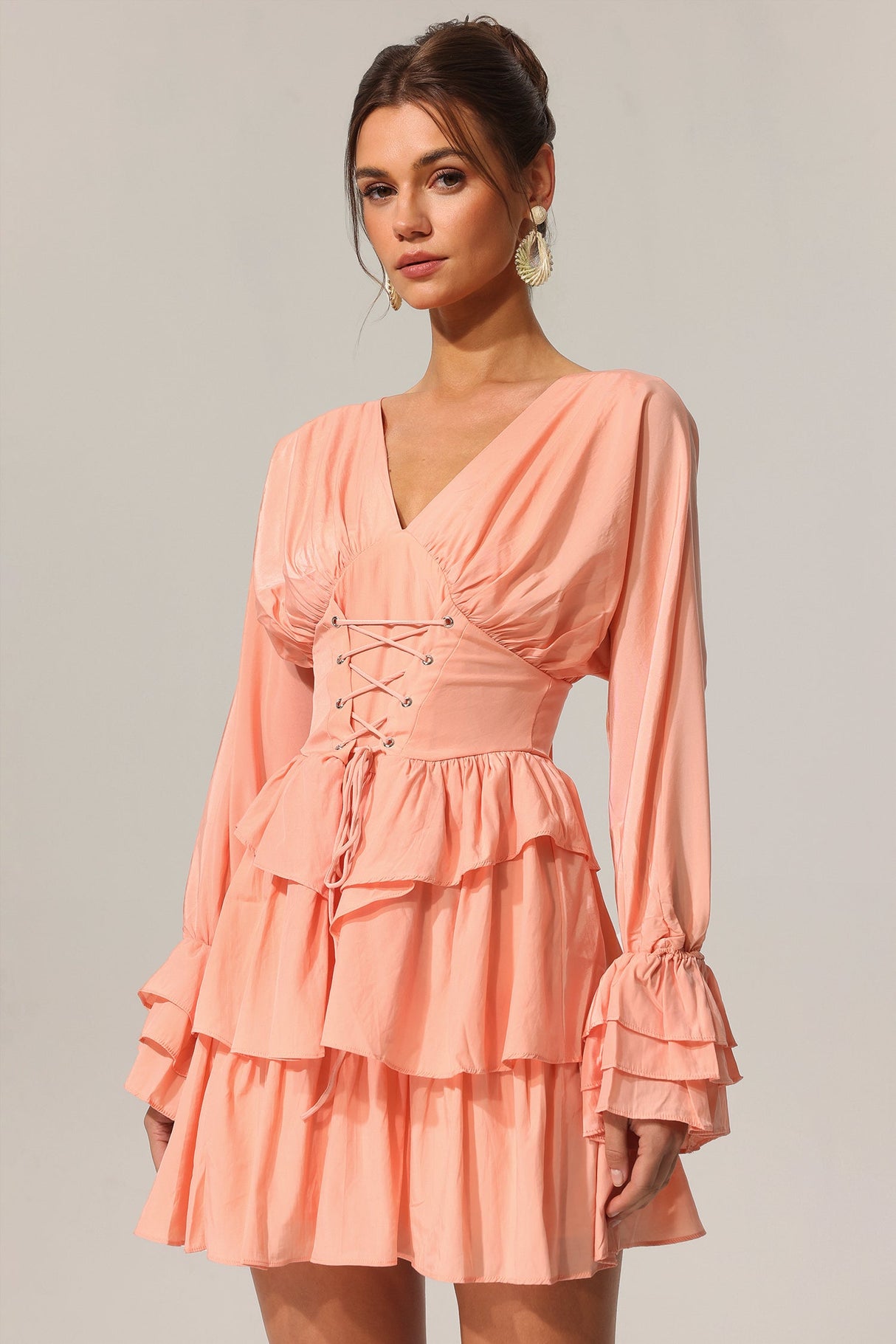 Charlotte Peach Layered Flare Dress