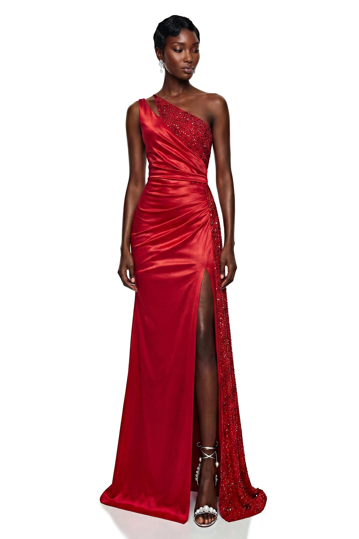 Charlotte Red Sequin One Shoulder Maxi Dress