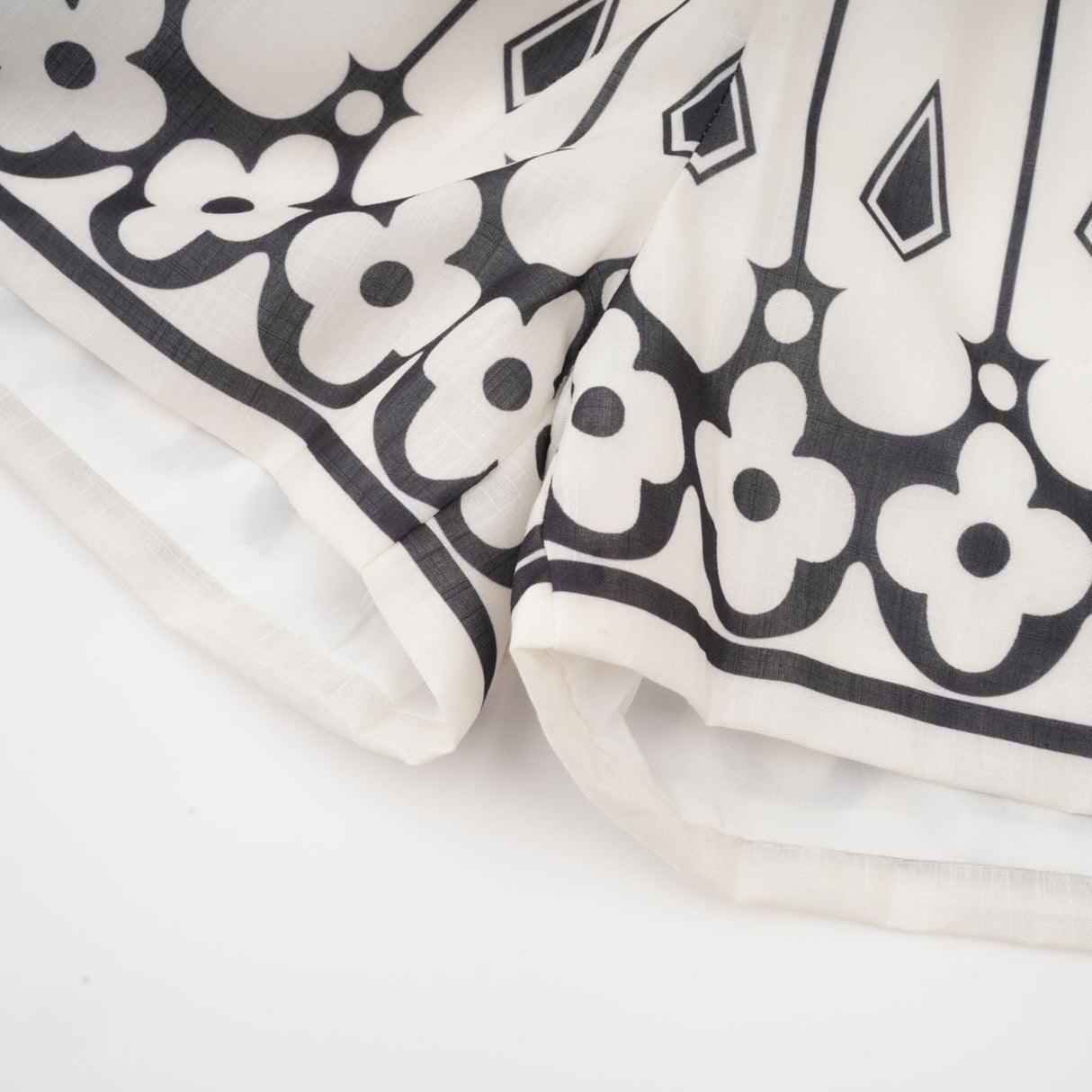 Charlotte Shirt & Shorts - Long Sleeve All - Over Graphic - Front Button Fastening - Elasticated Waist Thigh Length