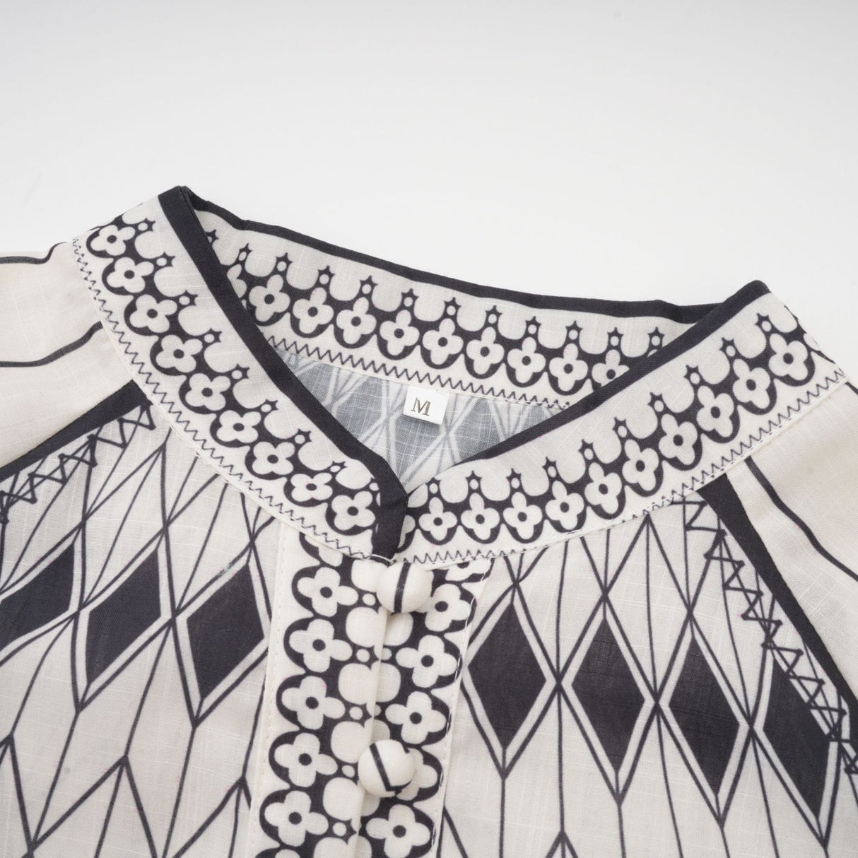 Charlotte Shirt & Shorts - Long Sleeve All - Over Graphic - Front Button Fastening - Elasticated Waist Thigh Length