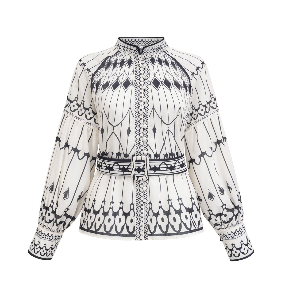 Charlotte Shirt & Shorts - Long Sleeve All - Over Graphic - Front Button Fastening - Elasticated Waist Thigh Length