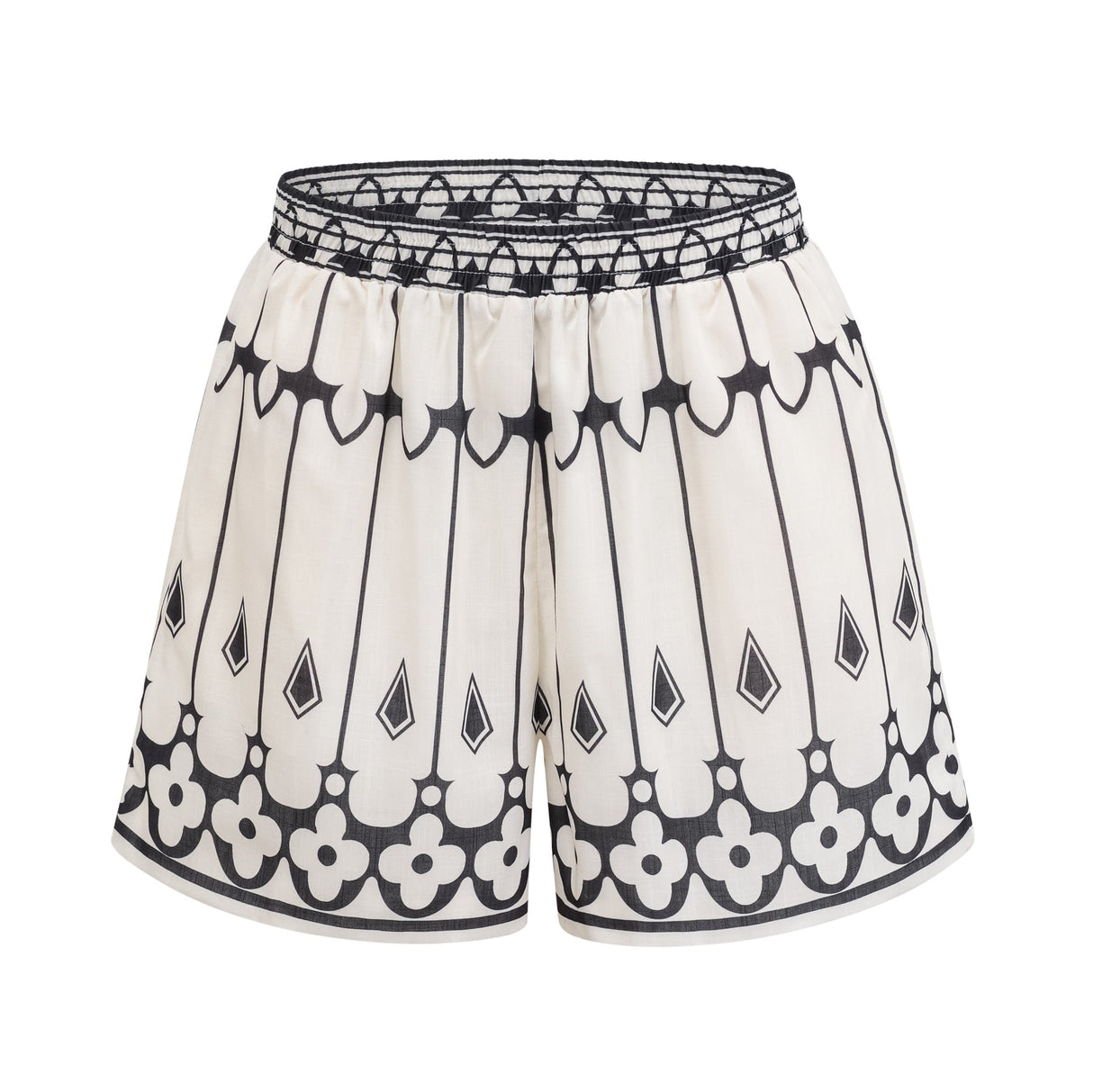 Charlotte Shirt & Shorts - Long Sleeve All - Over Graphic - Front Button Fastening - Elasticated Waist Thigh Length