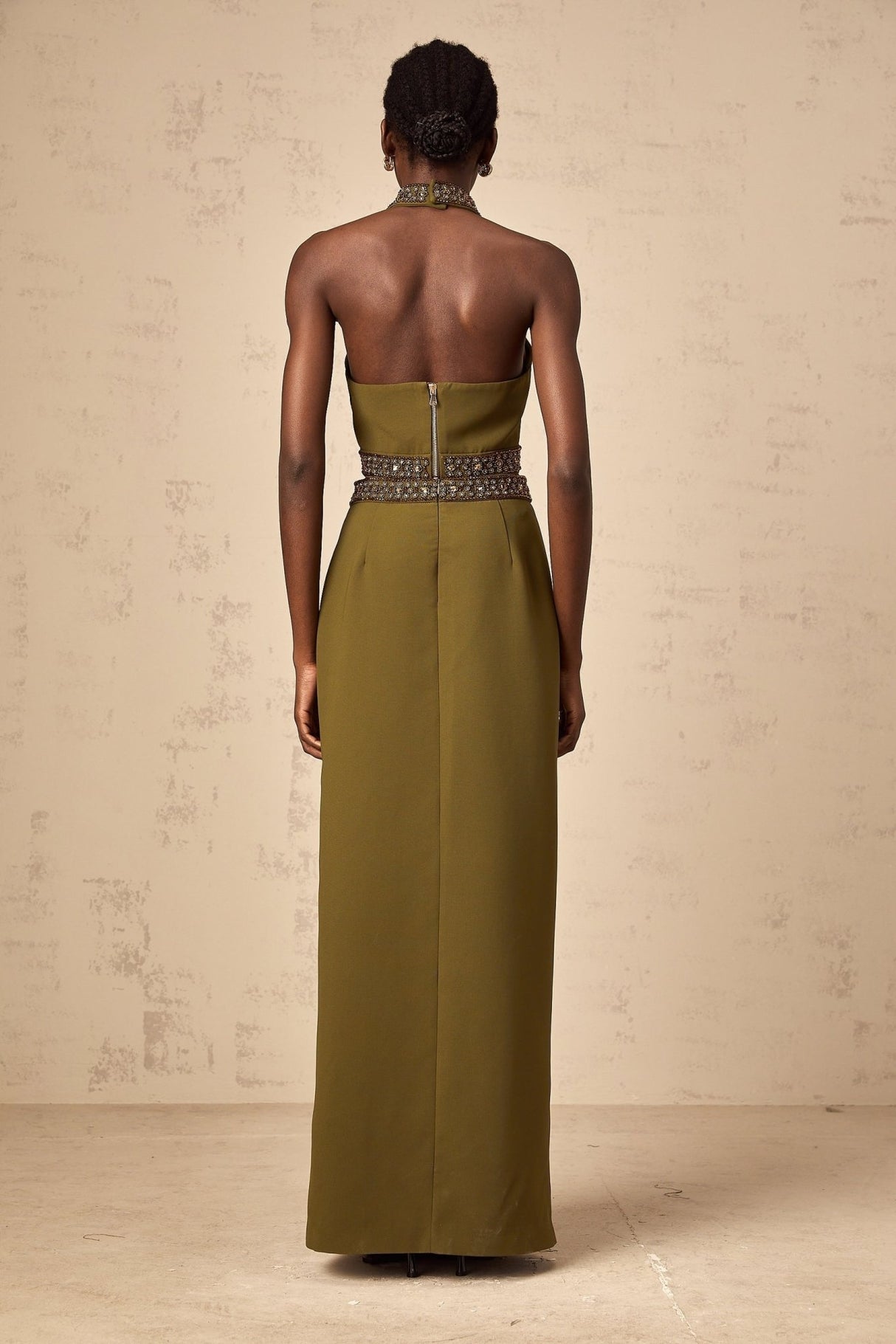 Charlotte Skirt & Top Set - Halterneck Design - Bead Embellishments - Open Back - High Slit