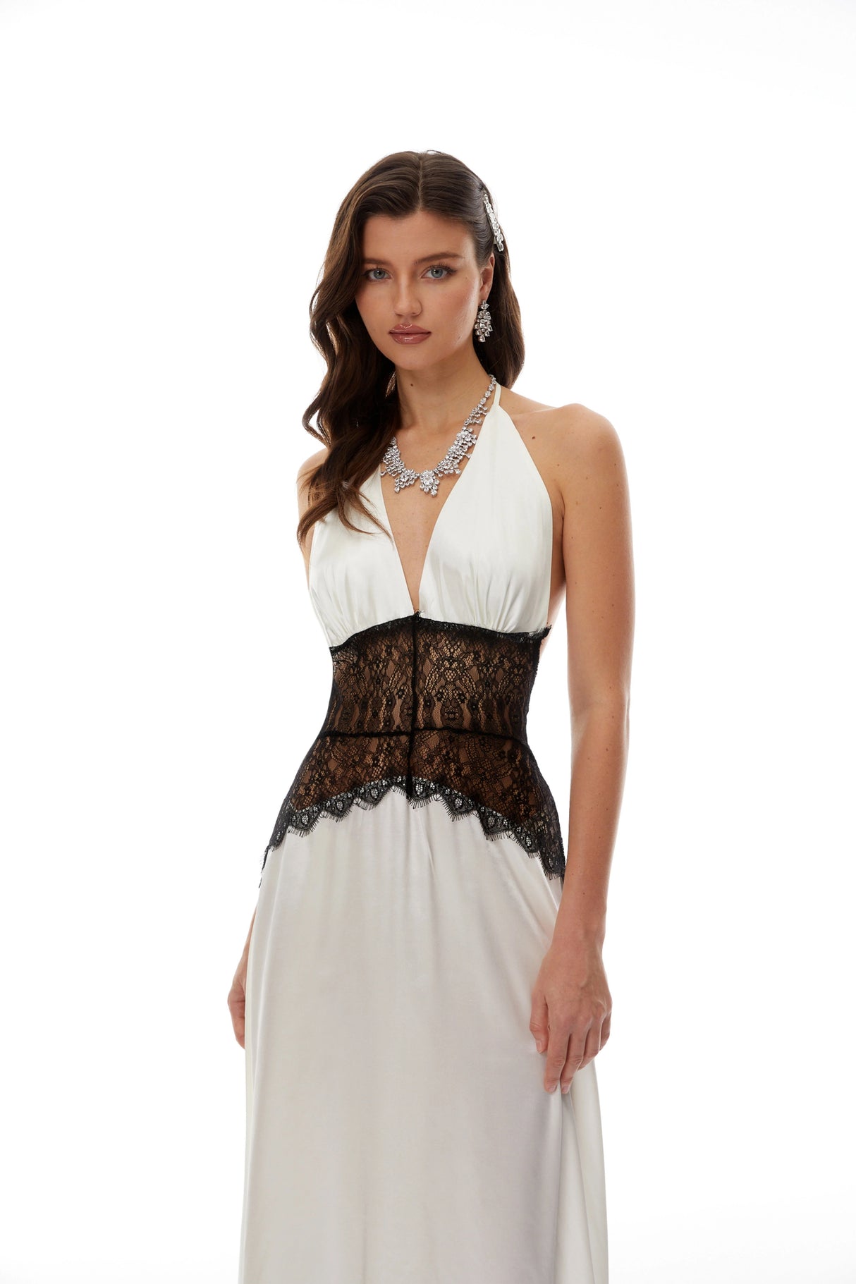 Charlotte White Lace Panel Maxi Dress