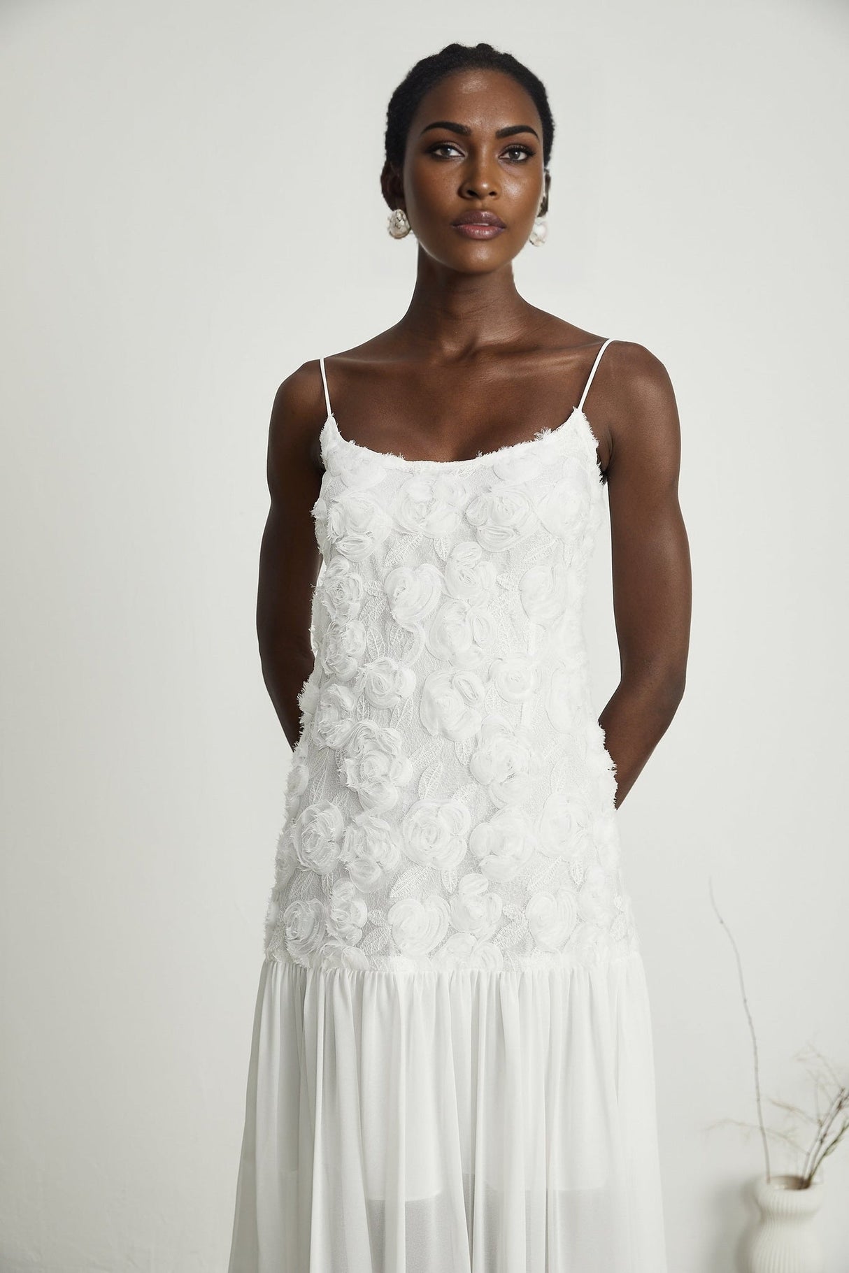 Chelsea Floral Maxi Dress - Square Neck - Spaghetti Straps - Panelled Appliqué Detailing - Rear Zip Fastening