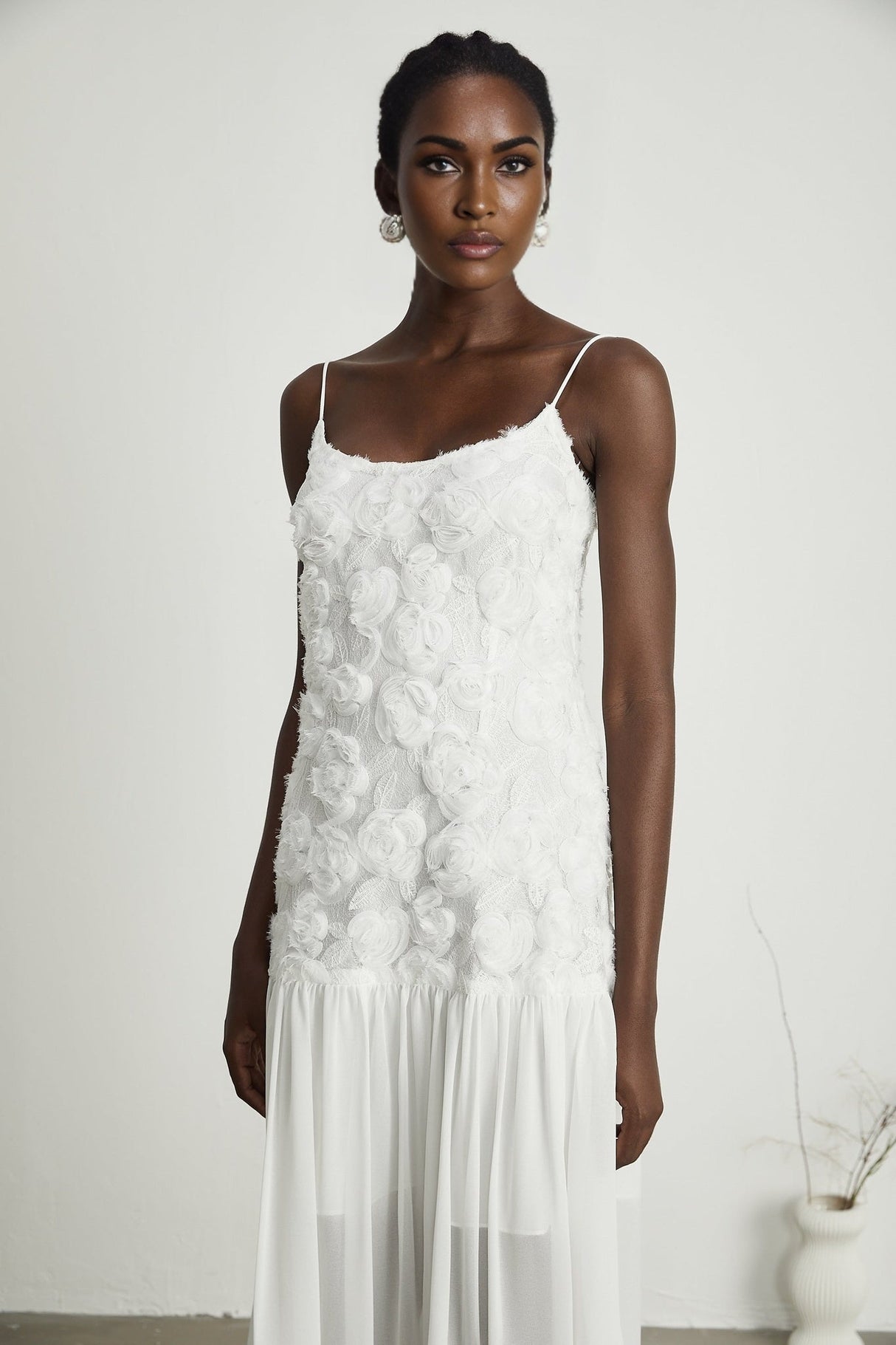 Chelsea Floral Maxi Dress - Square Neck - Spaghetti Straps - Panelled Appliqué Detailing - Rear Zip Fastening