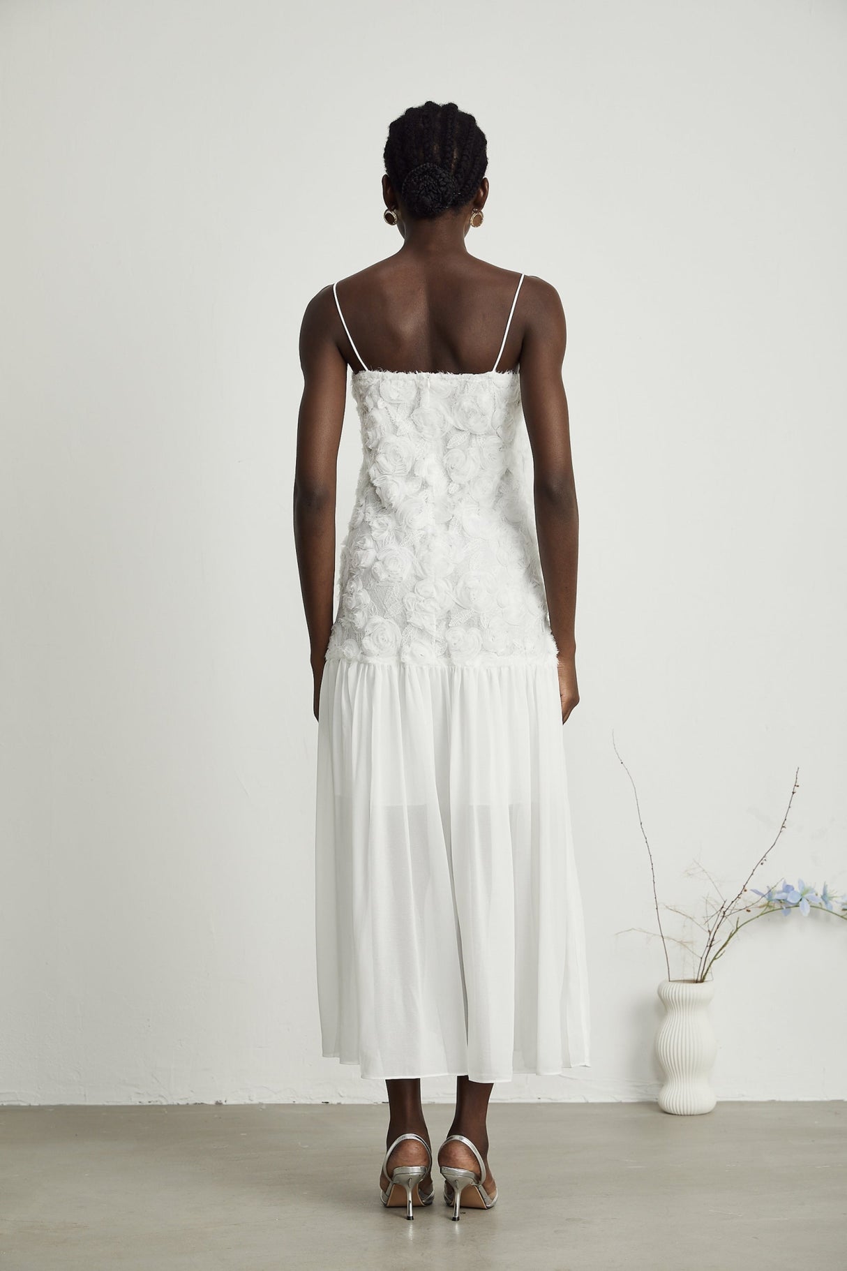 Chelsea Floral Maxi Dress - Square Neck - Spaghetti Straps - Panelled Appliqué Detailing - Rear Zip Fastening