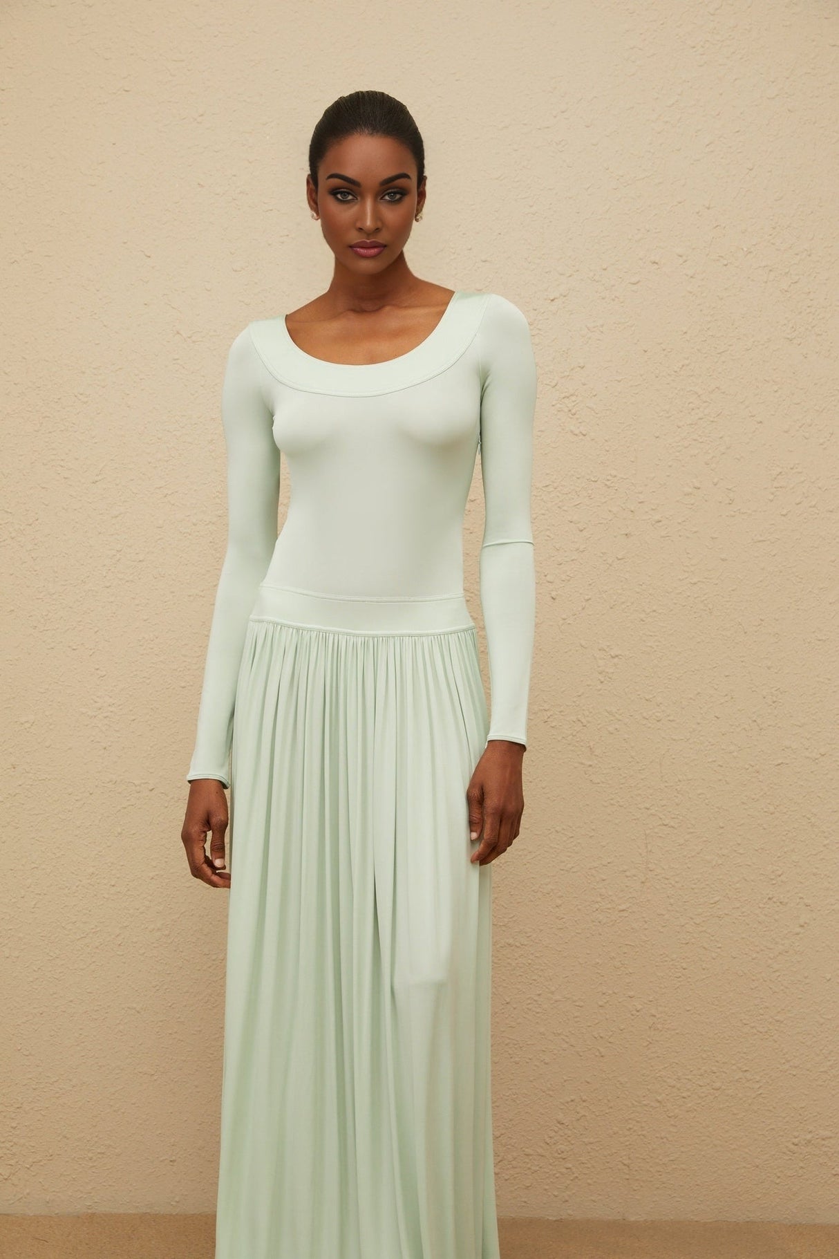 Cherish Maxi Dress - Mint Green - Long Sleeve - Open Back - Self - Tie