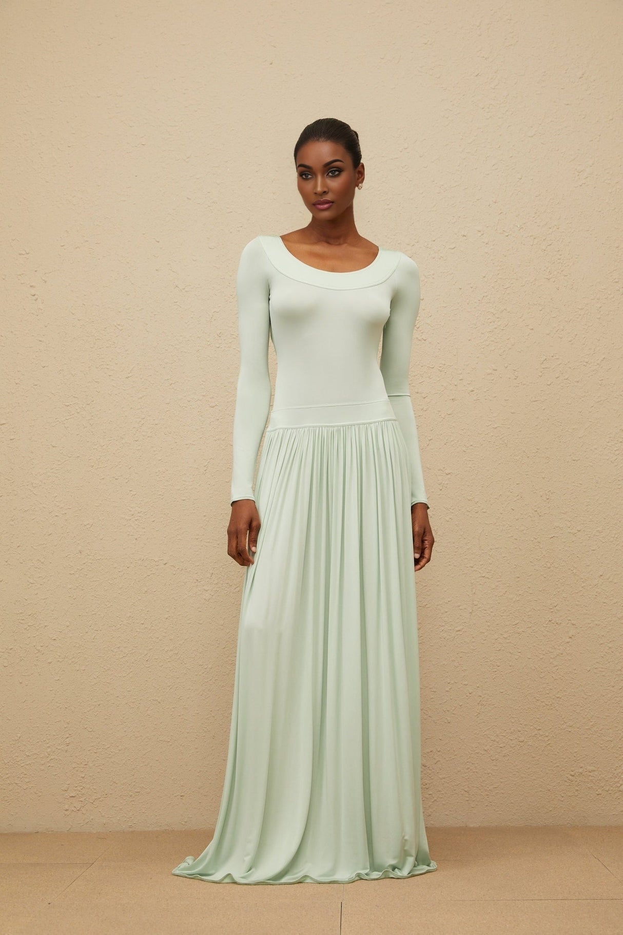 Cherish Maxi Dress - Mint Green - Long Sleeve - Open Back - Self - Tie