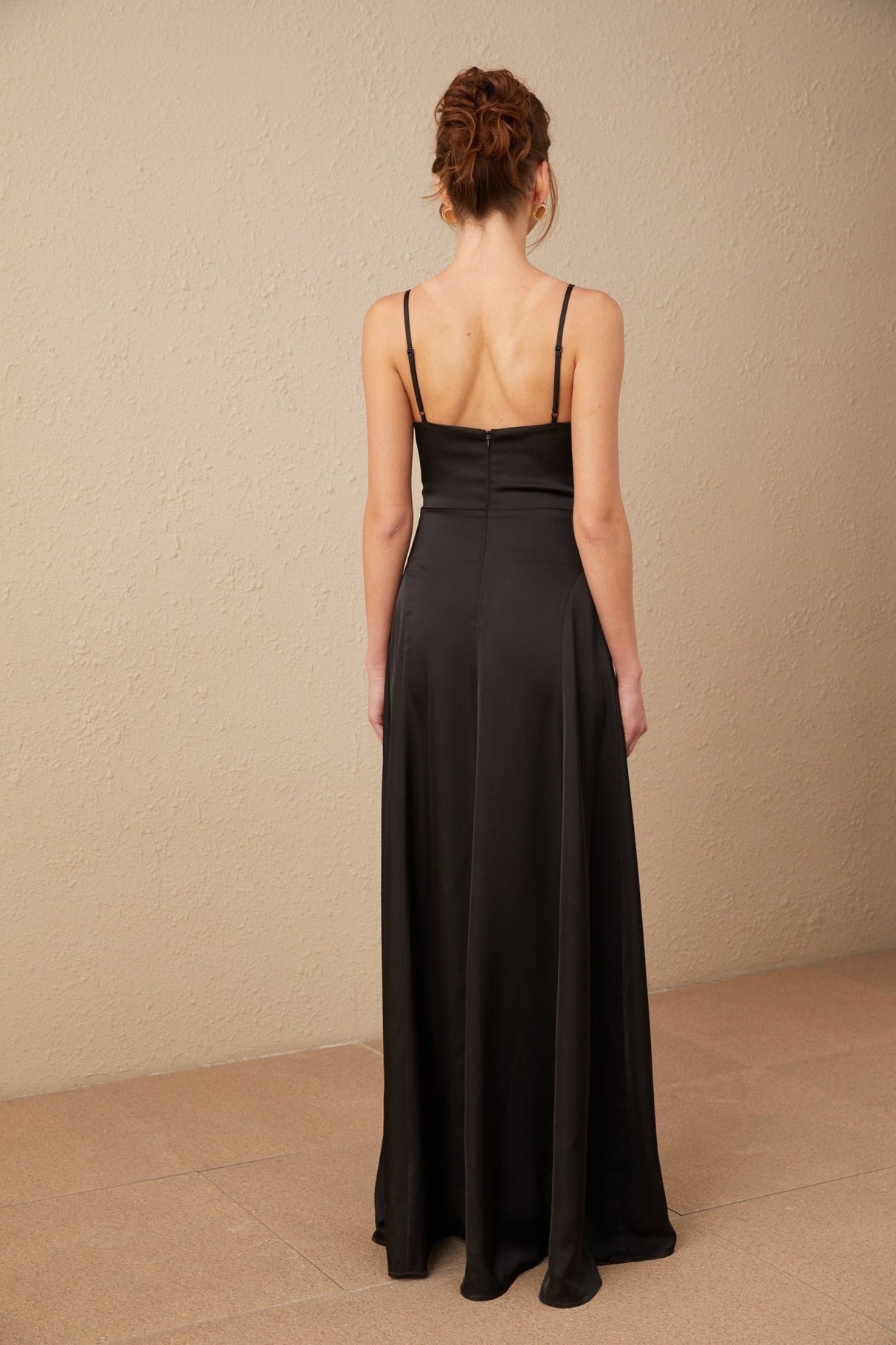 Cherish Maxi Dress - Sleeveless with Spaghetti Straps - Plunge V - Neck - Open Back - Front Slit Detail