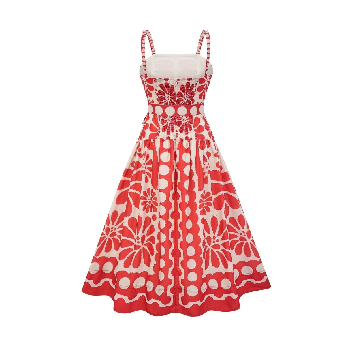 Cherish Midi Dress - Sleeveless Wide Strap Graphic Waist Tie Zip Closure Flattering Length