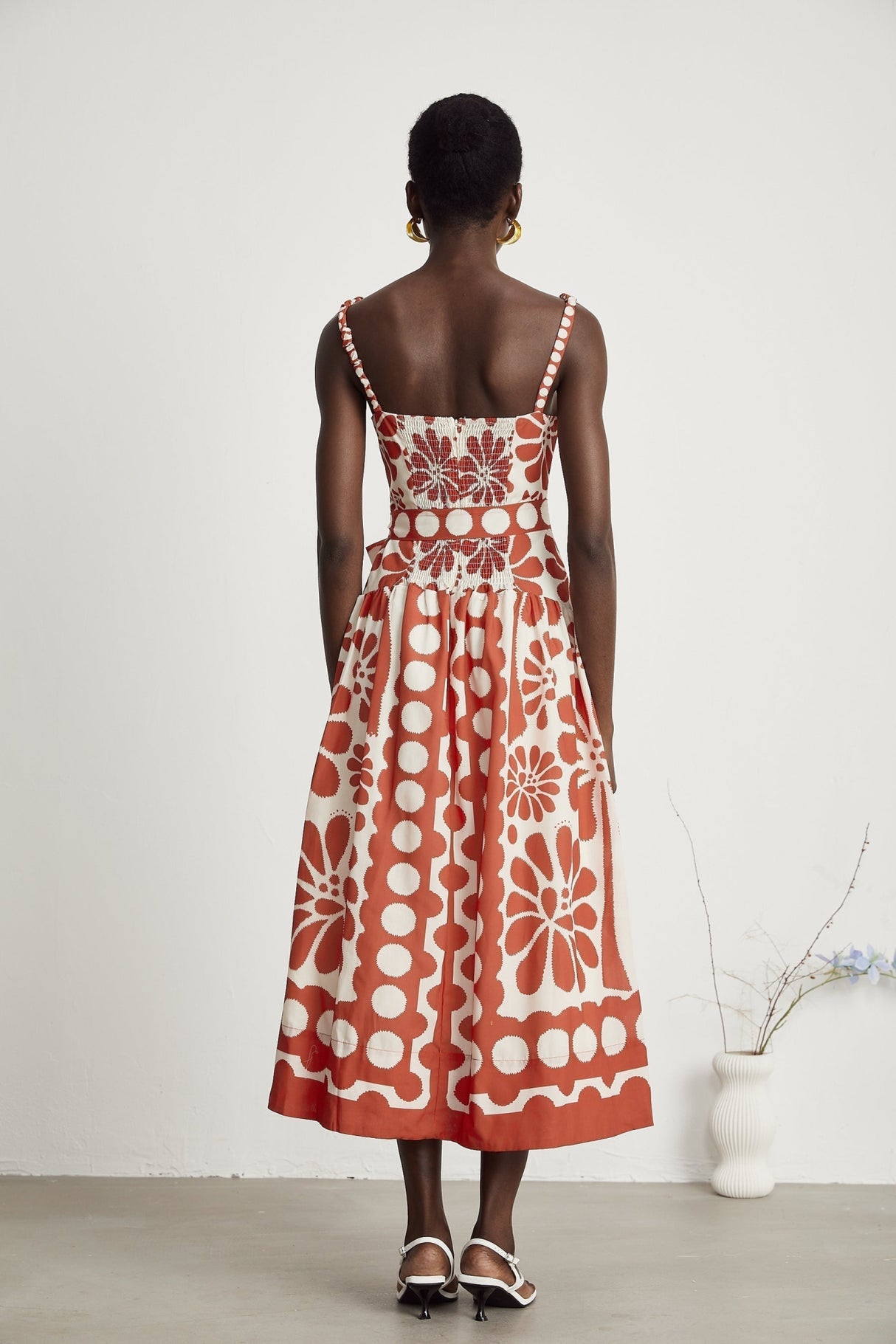 Cherish Midi Dress - Sleeveless Wide Strap Graphic Waist Tie Zip Closure Flattering Length