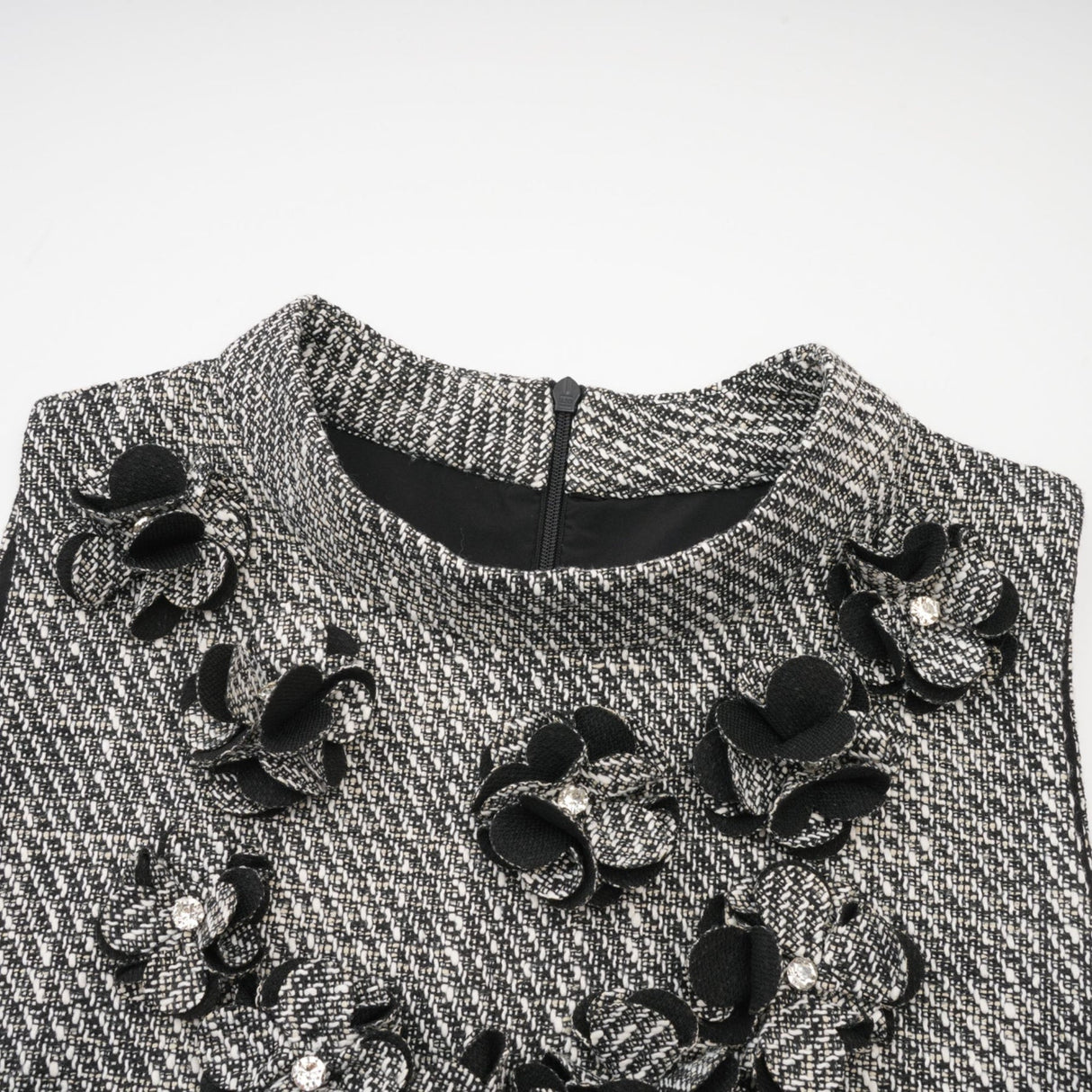 Cherish Mini Dress - Crew Neck - Sleeveless - Faux - Flower Detailing - A - Line Silhouette