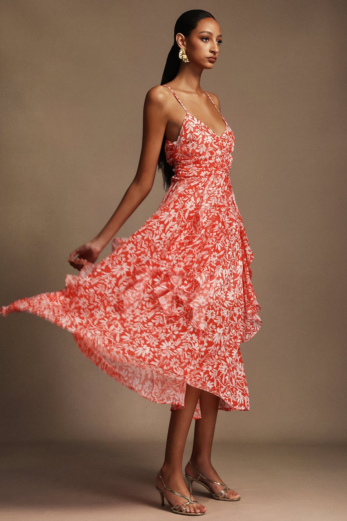 Cherish Red Floral Halter Midi Dress