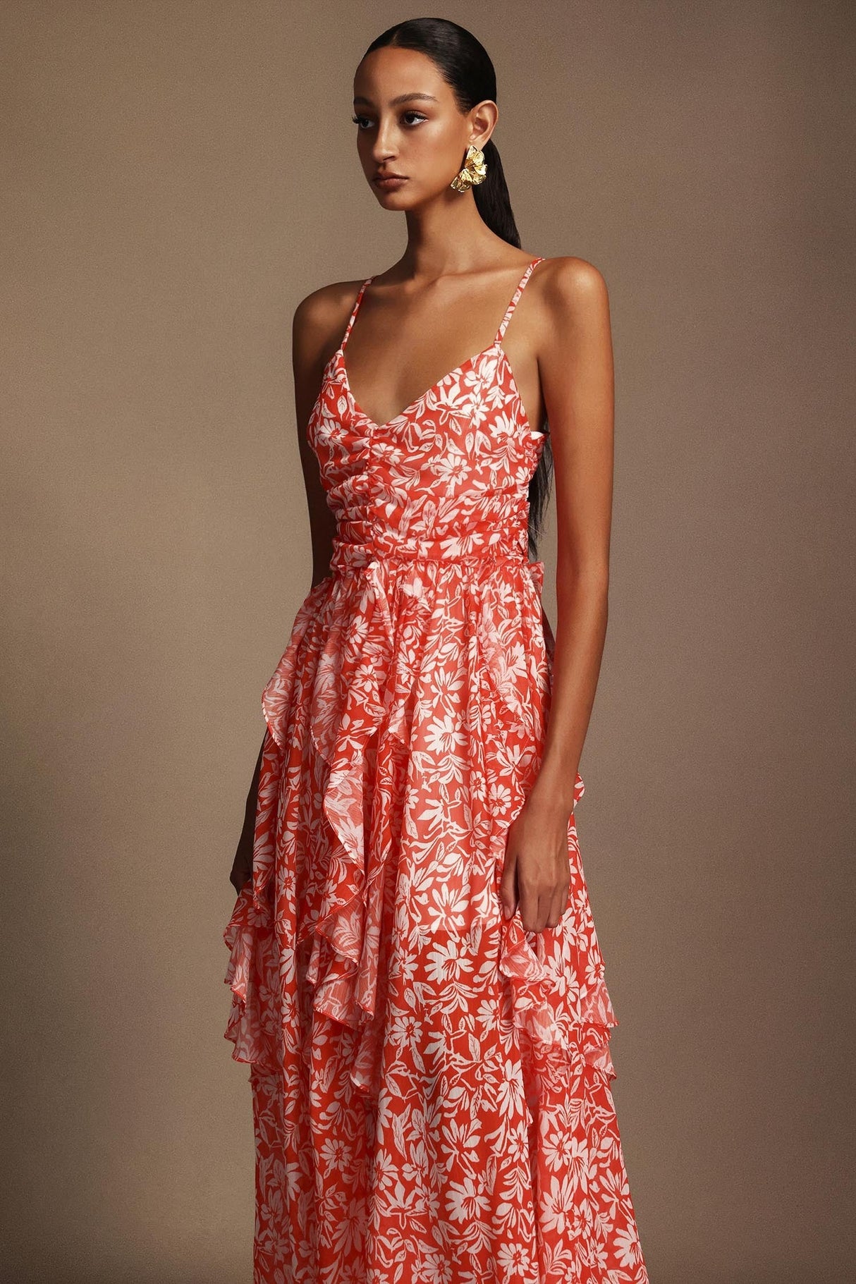 Cherish Red Floral Halter Midi Dress