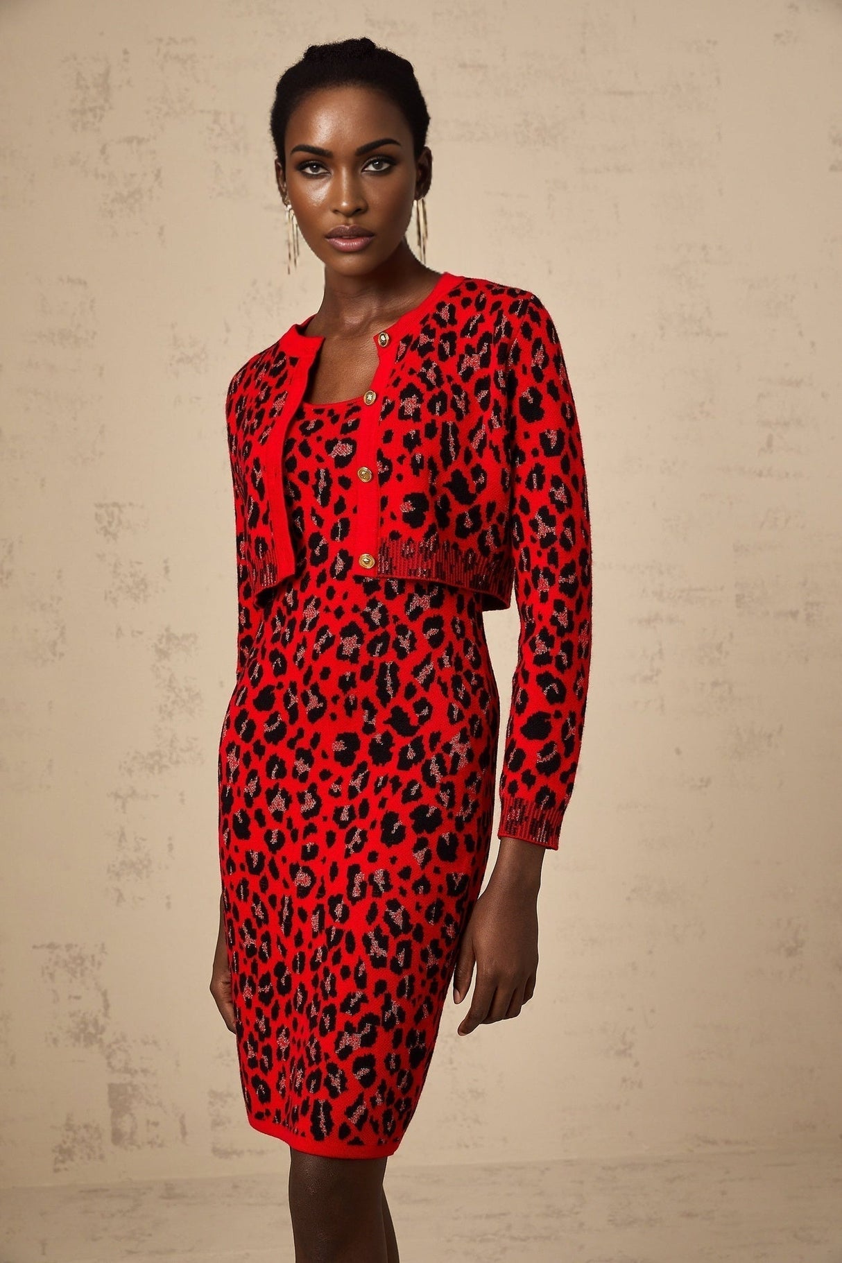 Cheyenne Cardigan - Leopard Pattern - Lurex Detailing - Front Button Fastening