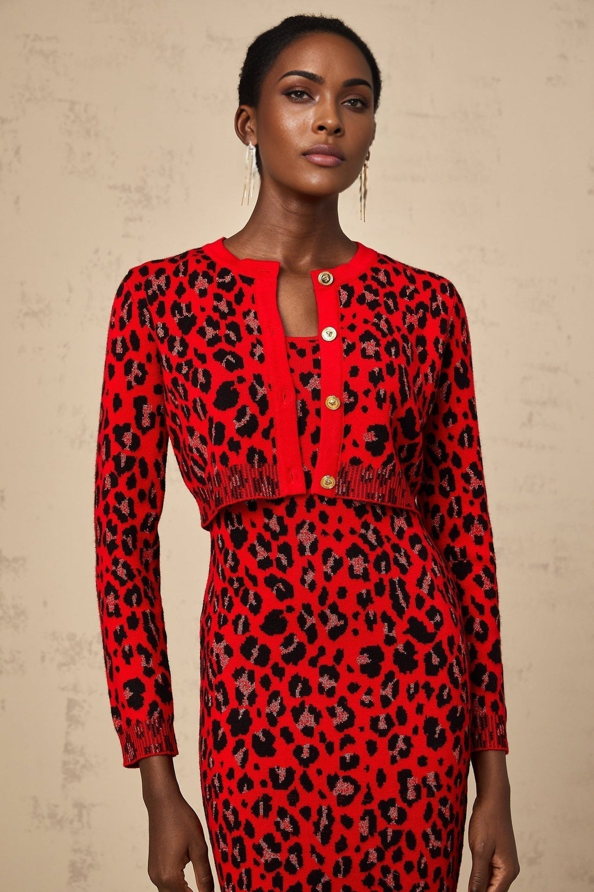 Cheyenne Cardigan - Leopard Pattern - Lurex Detailing - Front Button Fastening