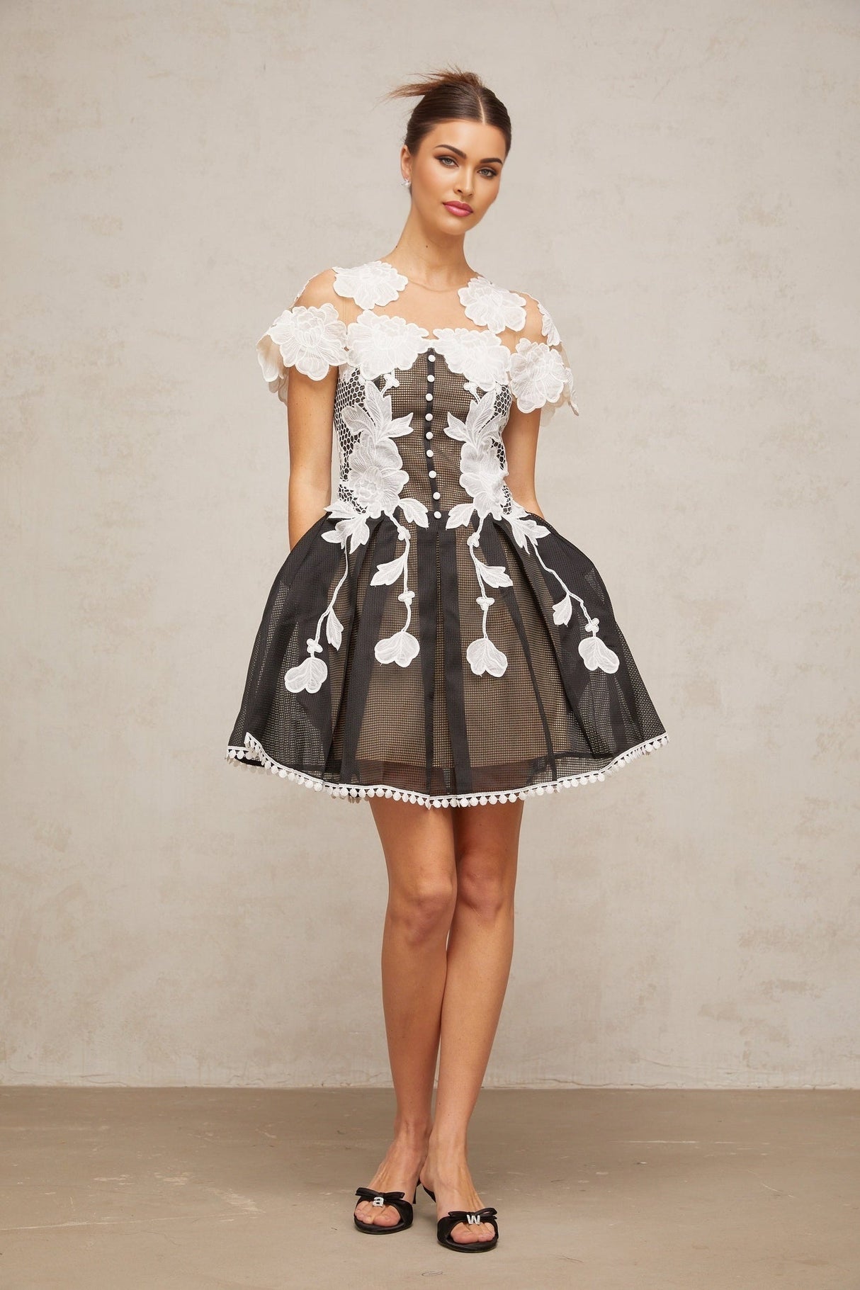 Cheyenne Mini Dress - Color Blocked Design - Cap Sleeves - Cinched Waist - Pleated Detailing