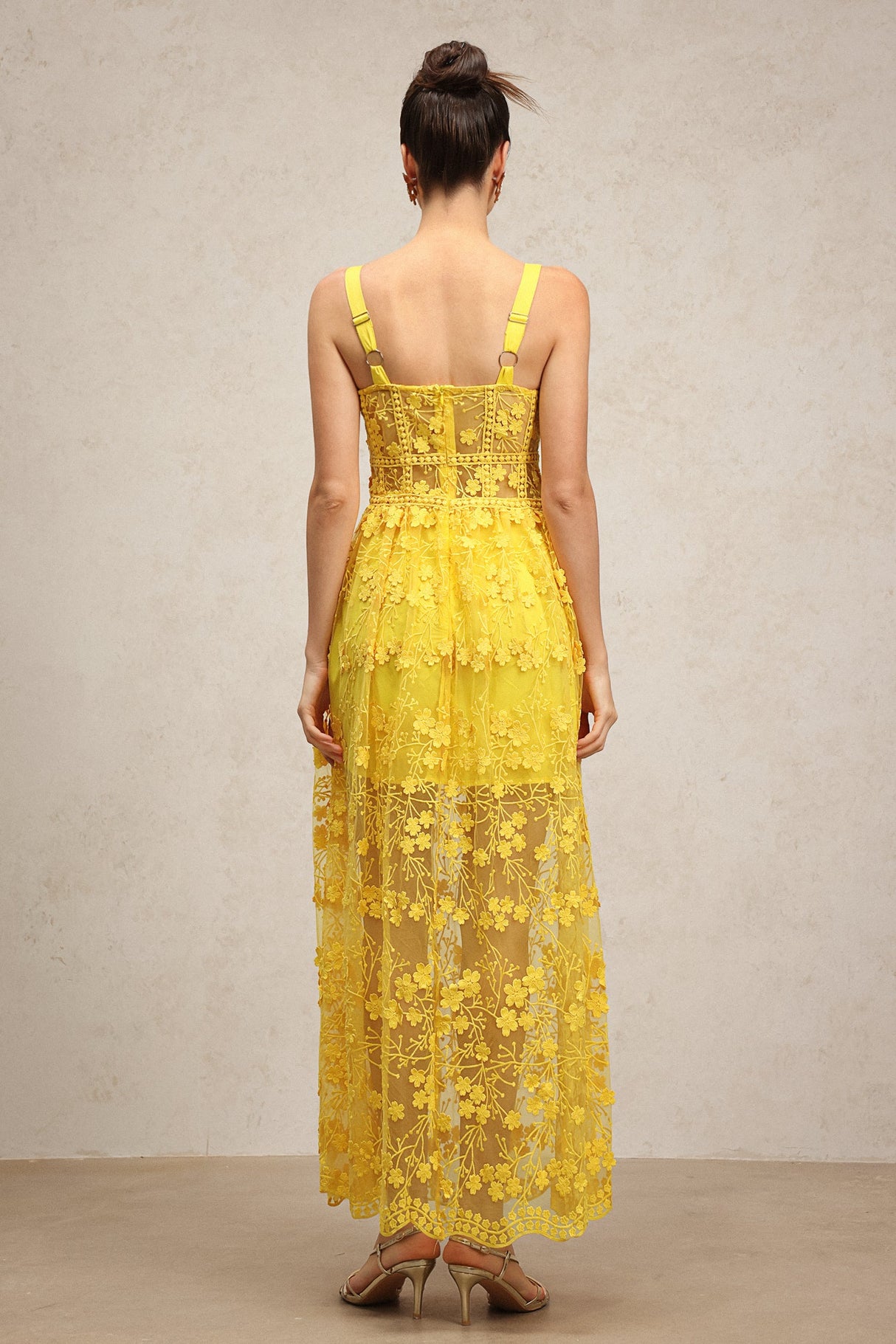 Cheyenne Yellow Lace Floral Dress for Women