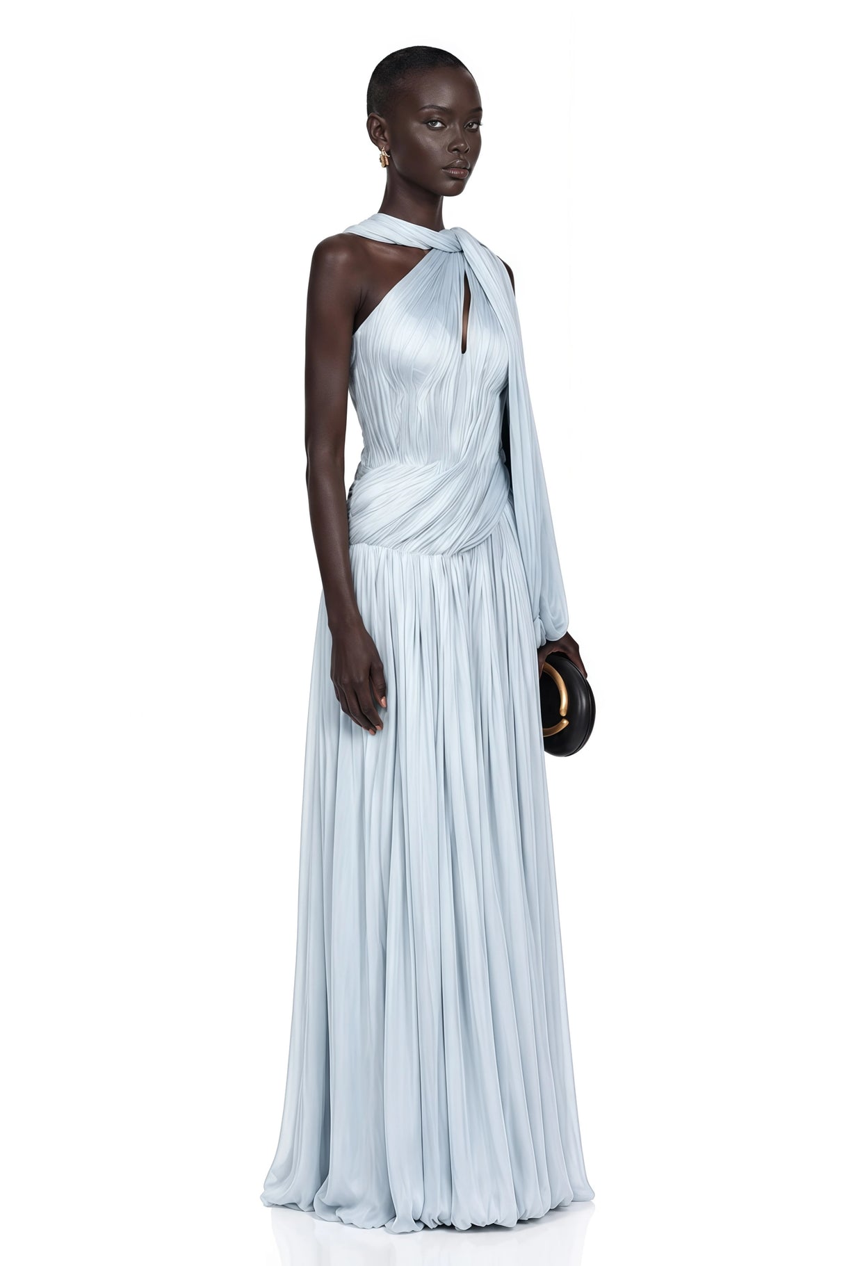 Chiara Blue Asymmetrical Pleated Maxi Dress