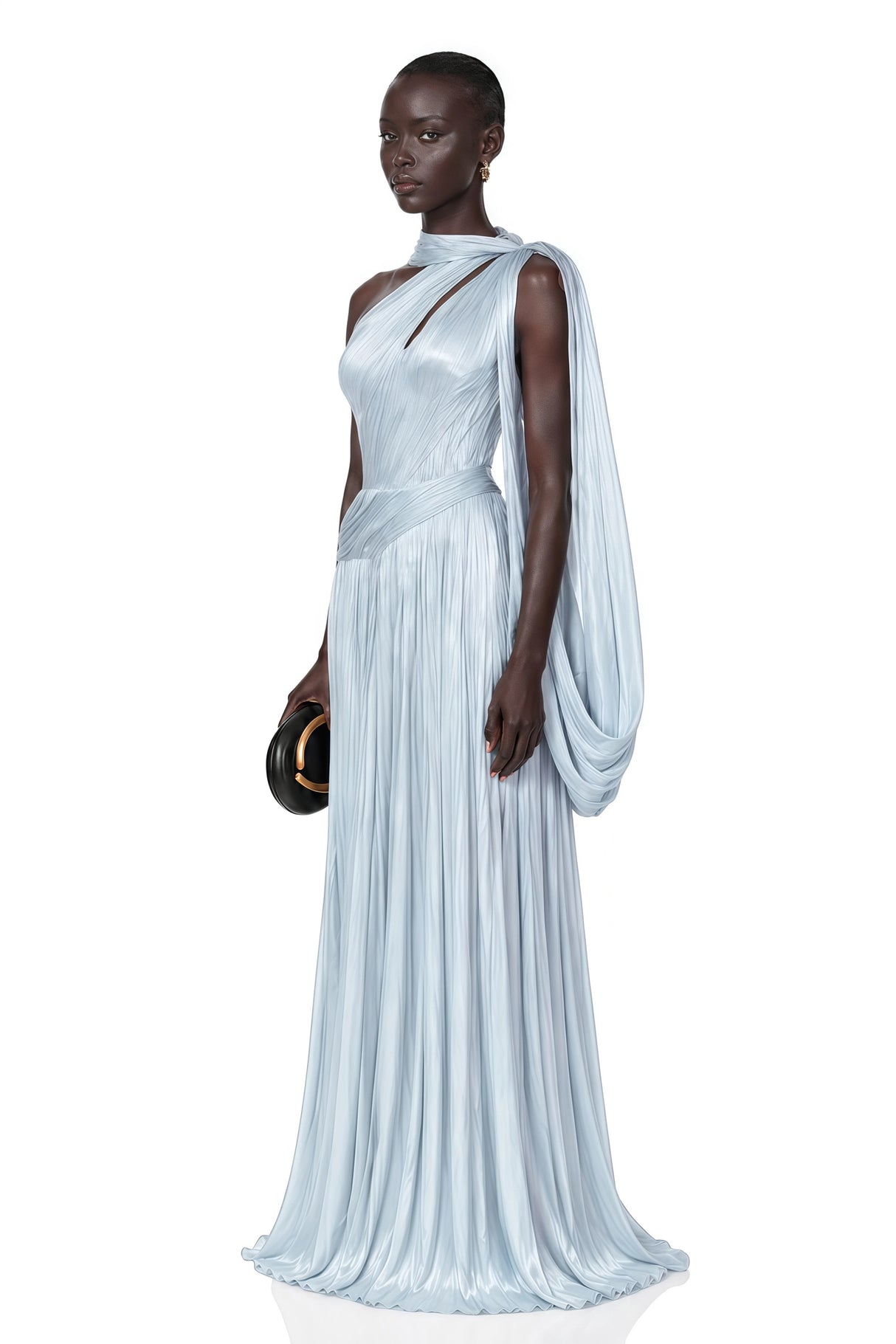 Chiara Blue Asymmetrical Pleated Maxi Dress