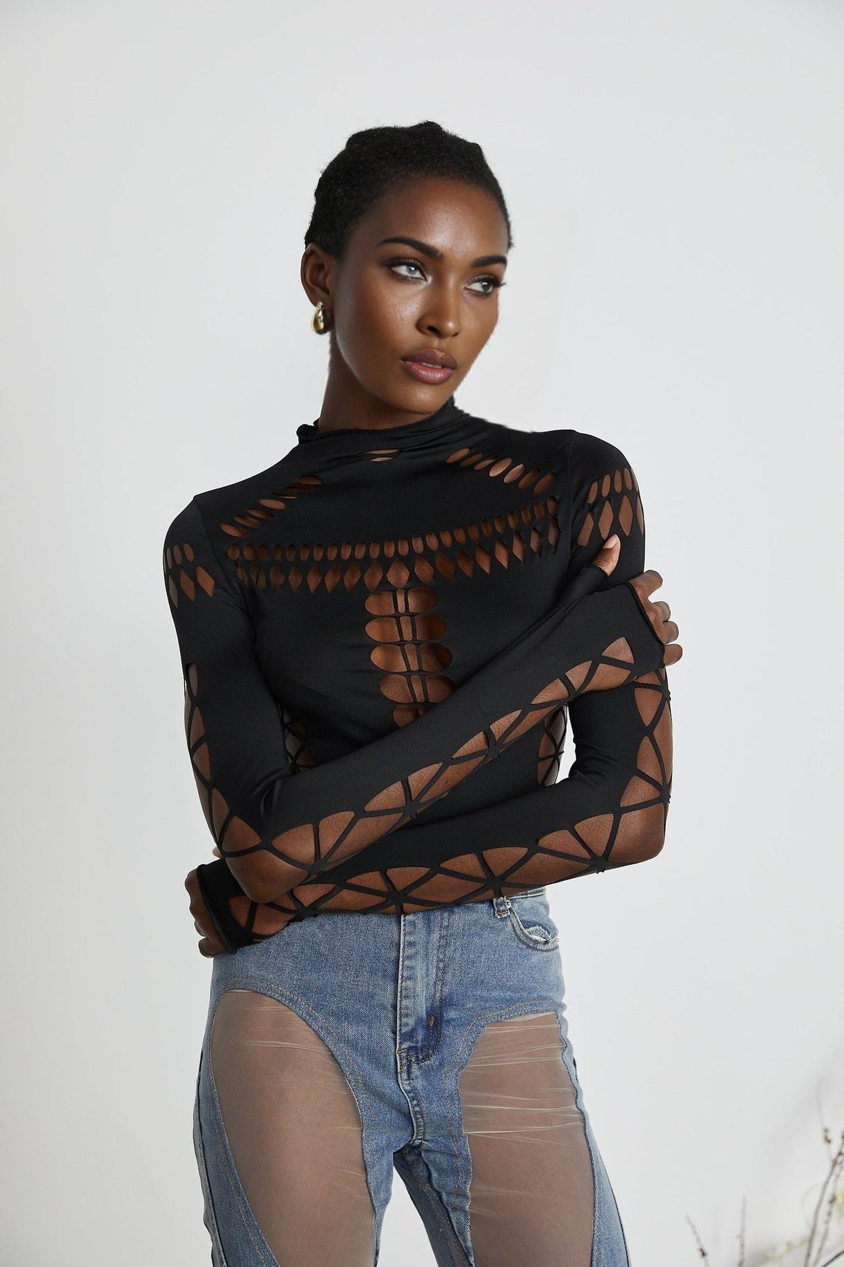 Chiara Bodysuit - Mock Neck - Cut - Out Design - Bodycon Fit - Long Sleeves