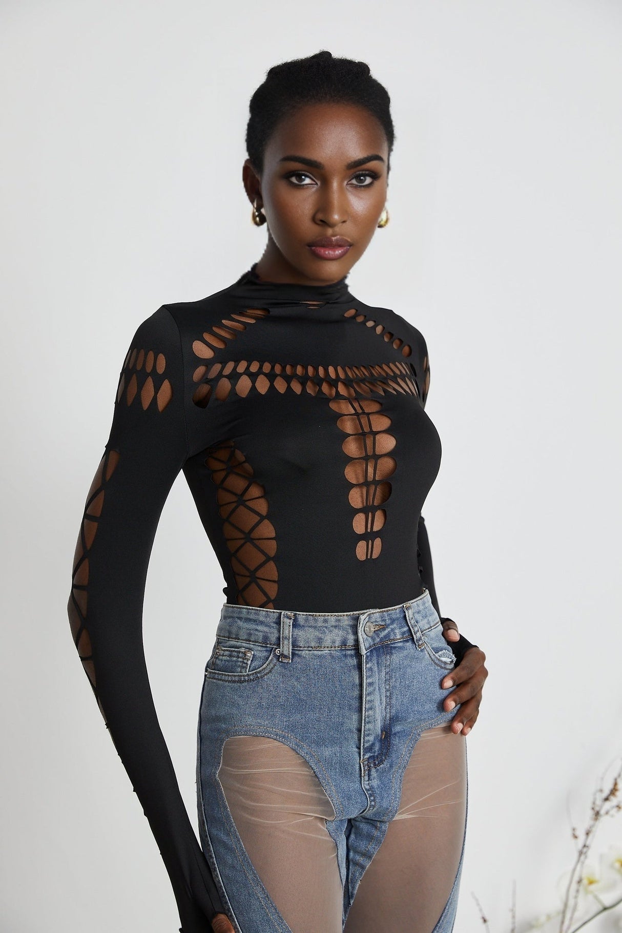 Chiara Bodysuit - Mock Neck - Cut - Out Design - Bodycon Fit - Long Sleeves