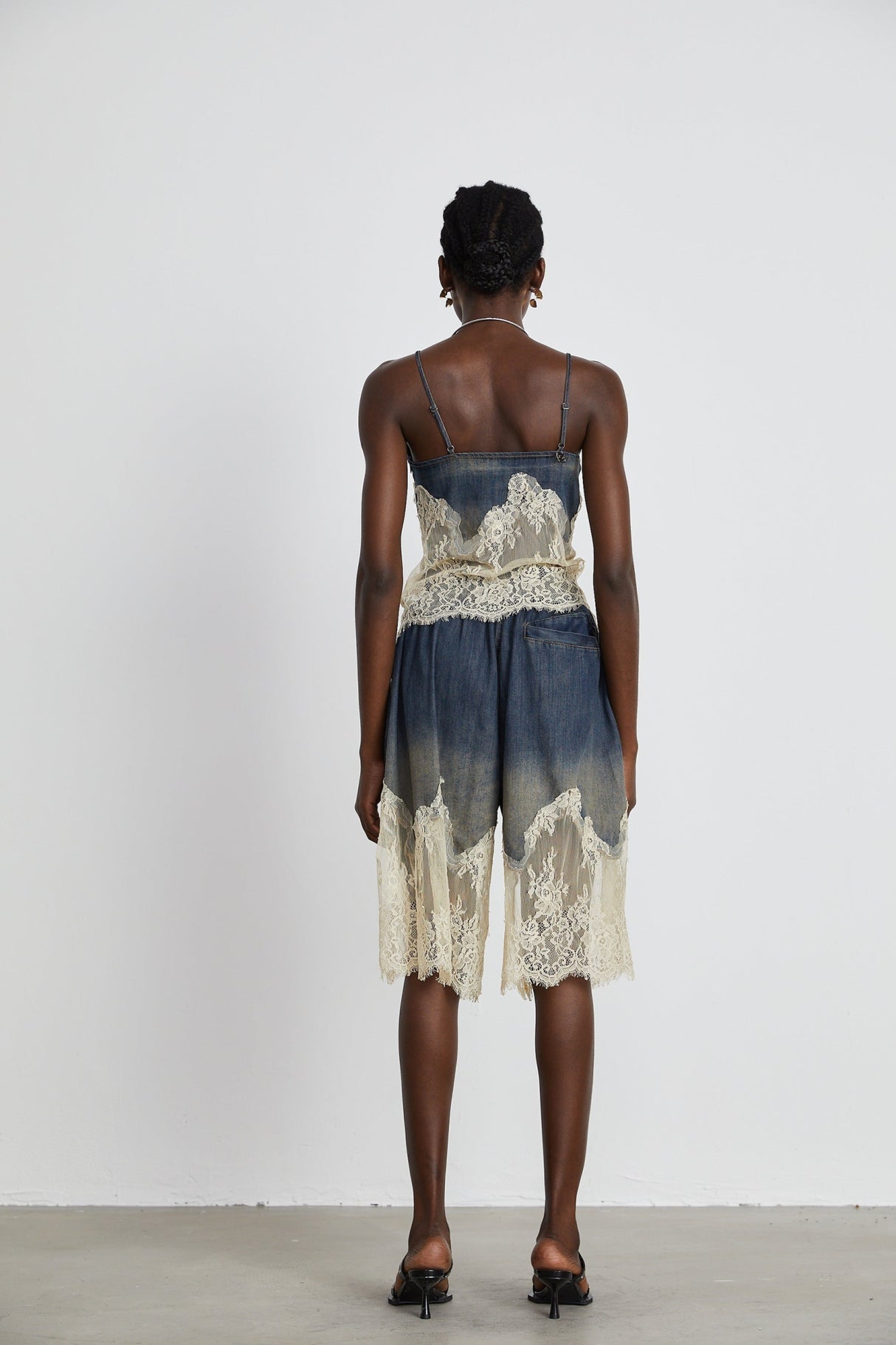 Chiara Top & Shorts - Denim Blend - Lace Detailing - Elasticated Waistband - Side Pockets