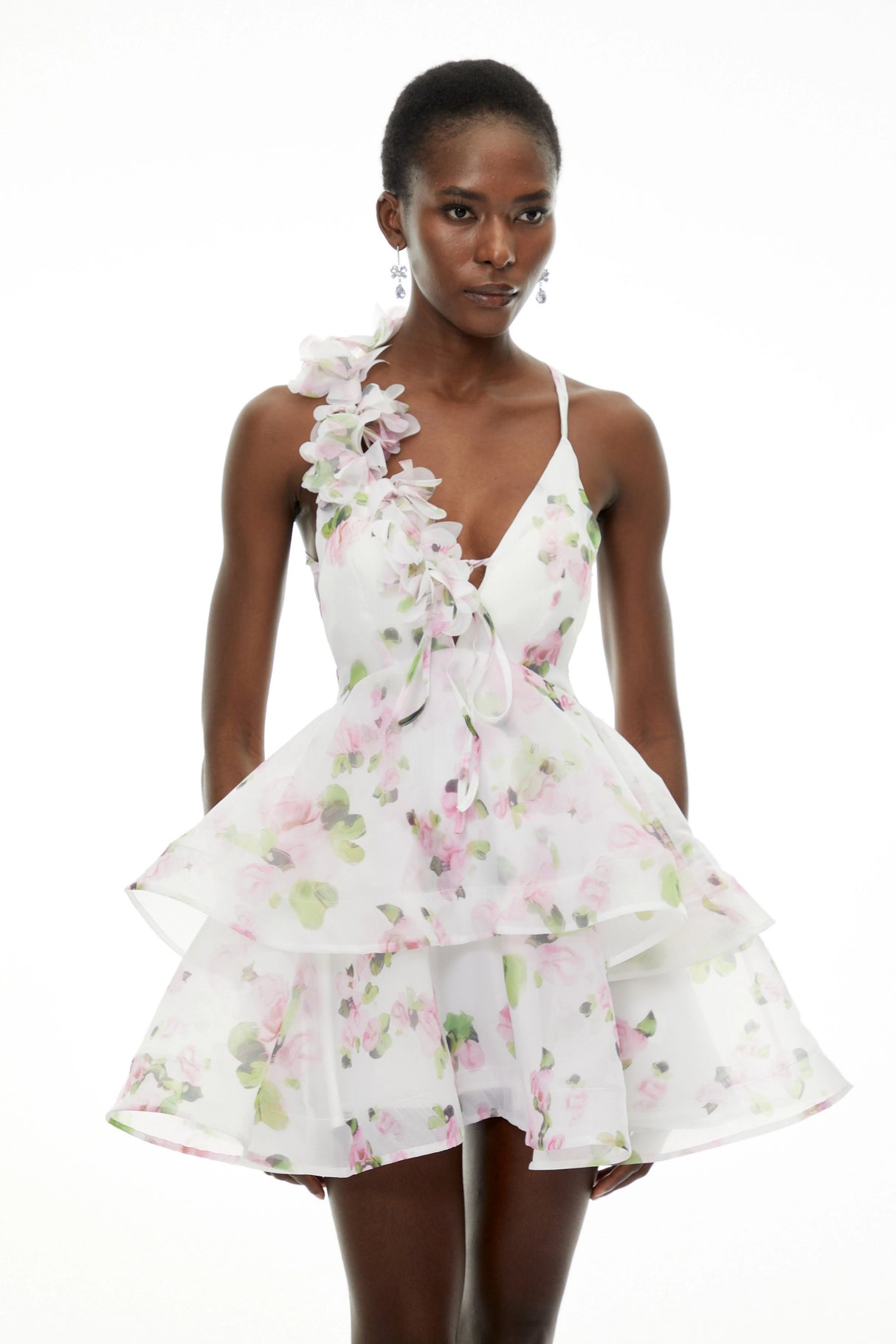 Chione White Floral Applique Backless Mini Dress