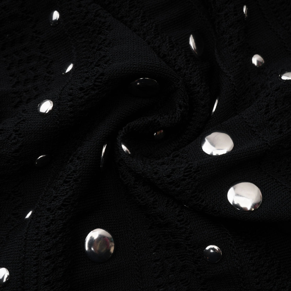 Chloé Black Long Sleeve Studded Crochet Knit Midi dress