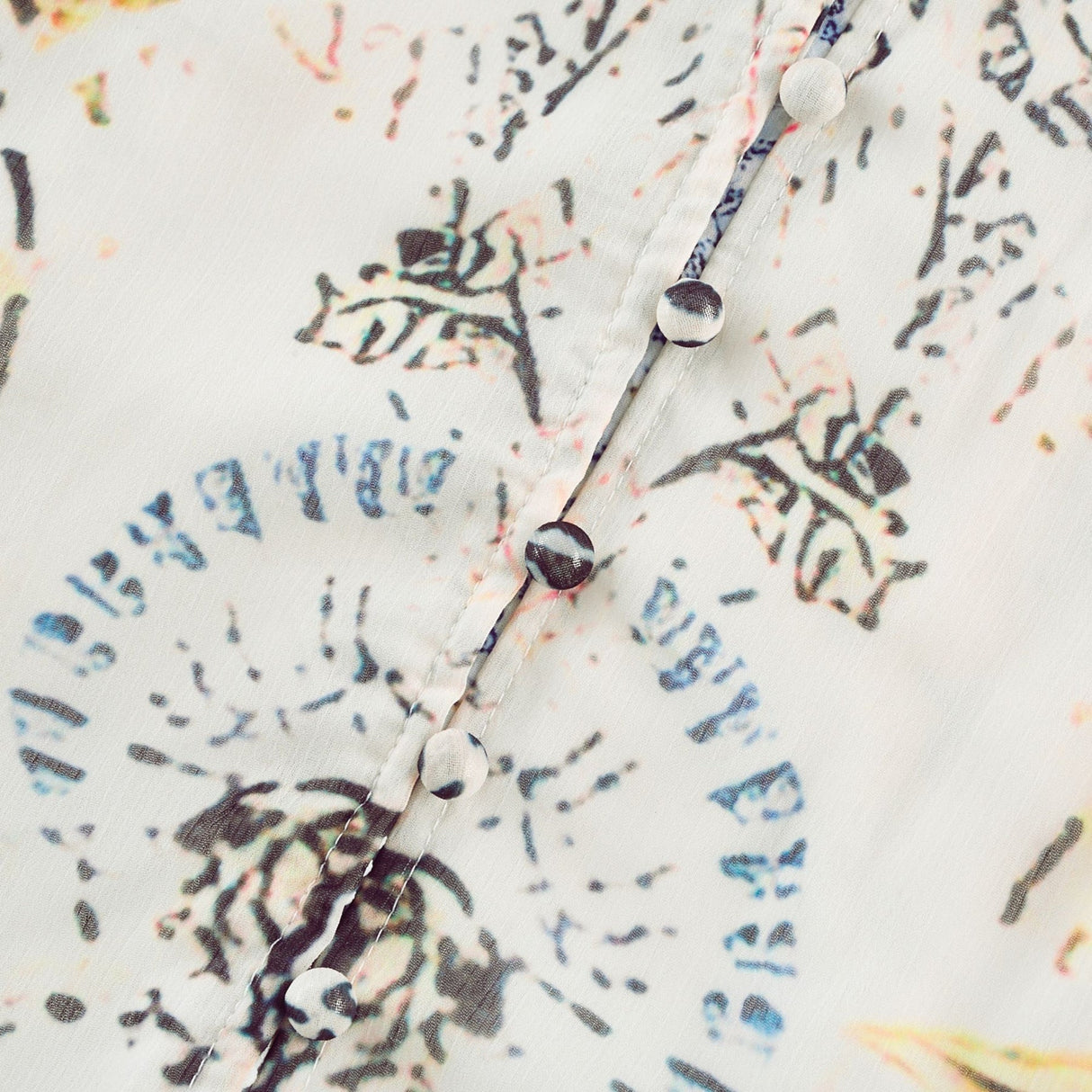 Chloe Maxi Dress - Plunging V - Neck - Long Blouson Sleeves - Double Ruffle Hem - Front Button Fastening