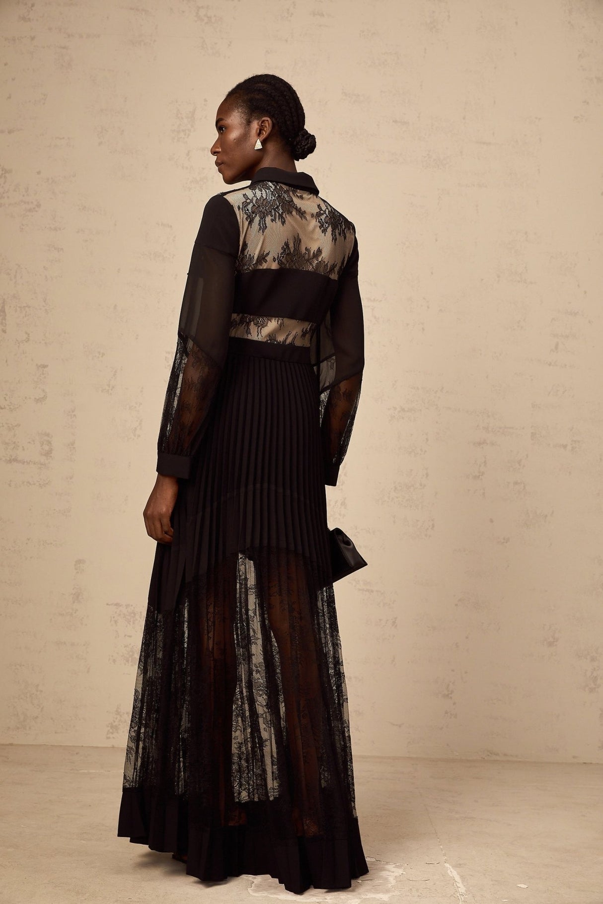 Chloe Maxi Dress - Ribbon Tie - Neck Detailing - Pleated Skirt - Floral - Lace - Buttoned Cuffs - Side Zip