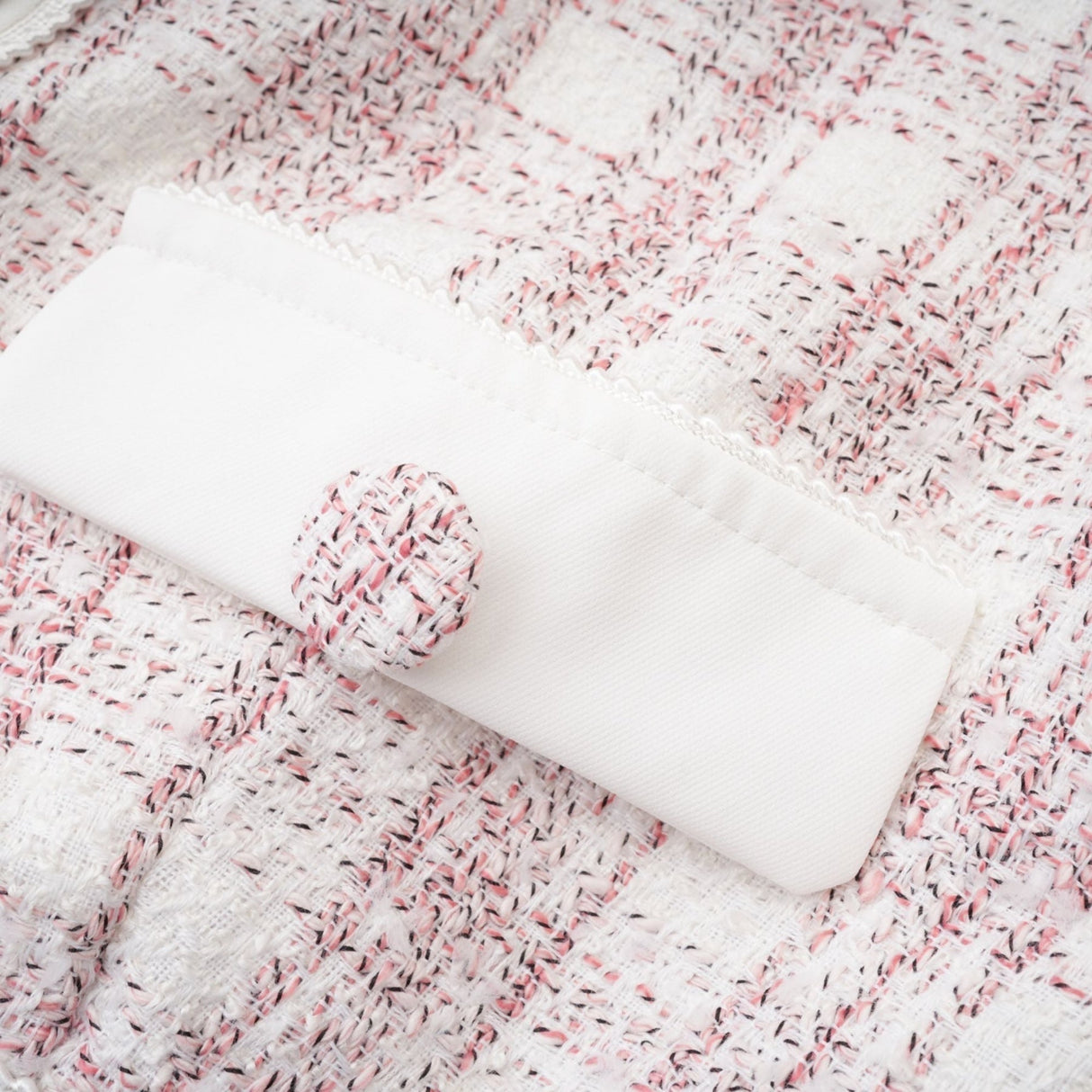 Chloe Tweed Outfit - Cropped Top with Lapels - Short Sleeves - Button Fastening - Mini Skirt with Side Zip - Straight Hem - Chic Matching Set