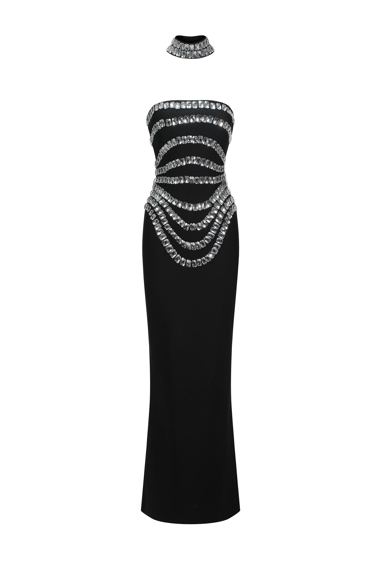 Cinzietta Black Diamond Embellished Strapless Sleeveless Dress