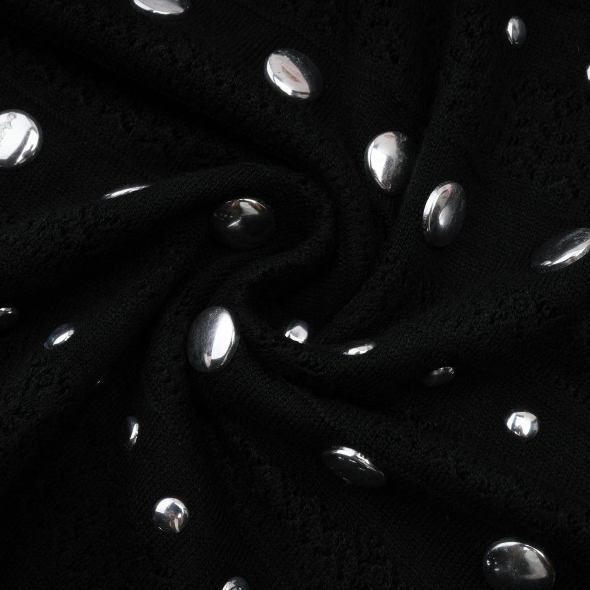 Cinzietta Maxi Dress - Crochet Knit - Crew Neck Style - Stud Embellishments - Ruffled Hem