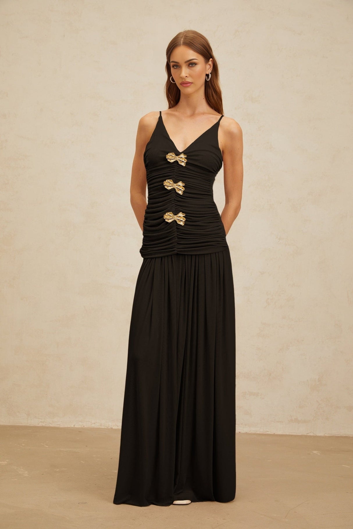 Cinzietta Top & Skirt - V - Neck - Pleated Detailing - Adjustable Straps - Ruched Detailing - Brooch Accent