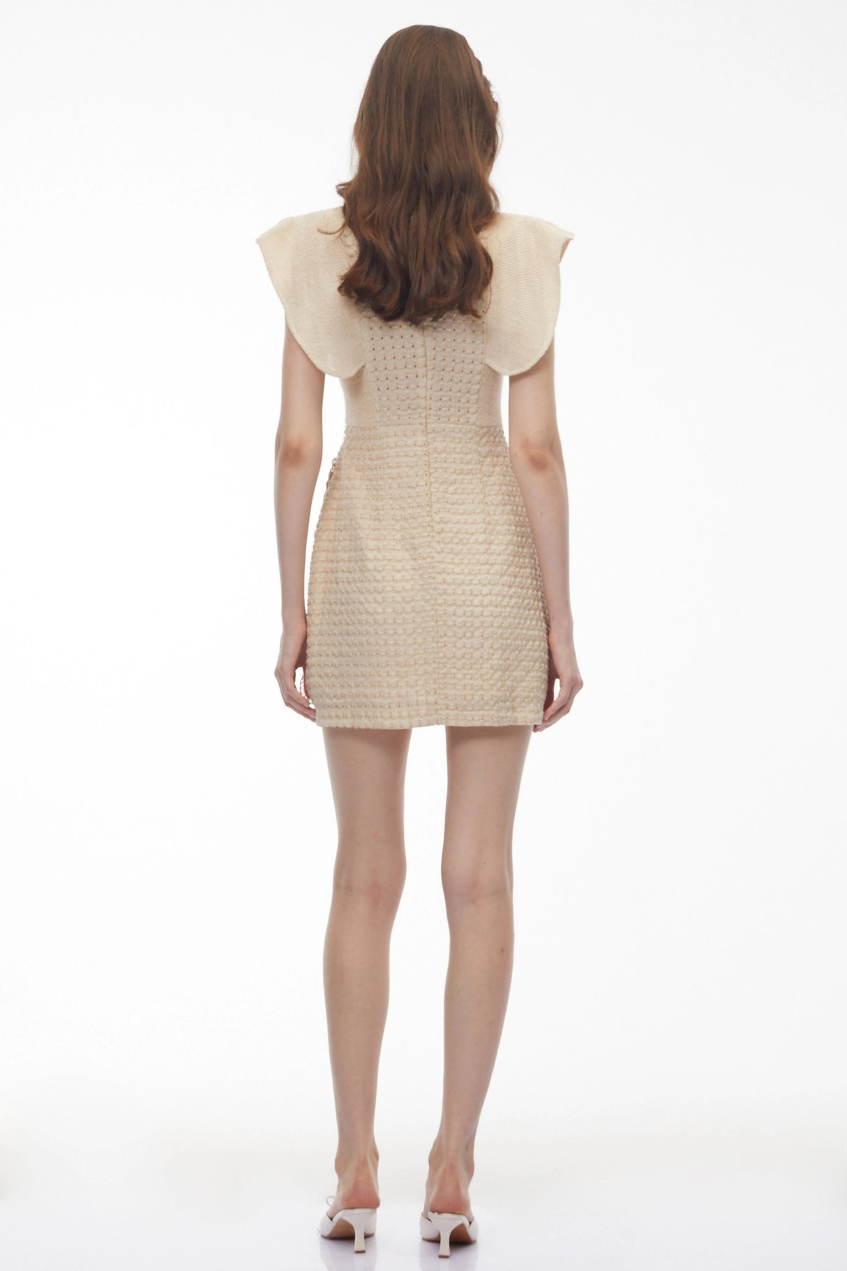 Cire White Embellished Mini Dress with Cap Sleeves