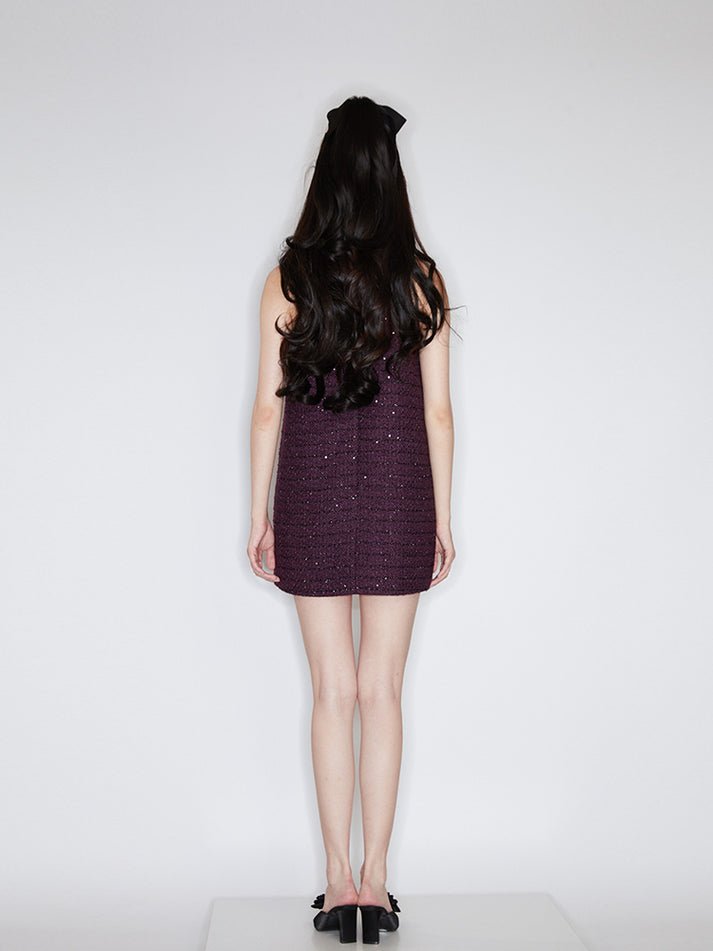 Clara Dress - Sleeveless A - Line Silhouette - Velvet Collar - Shimmering Details - Relaxed Fit
