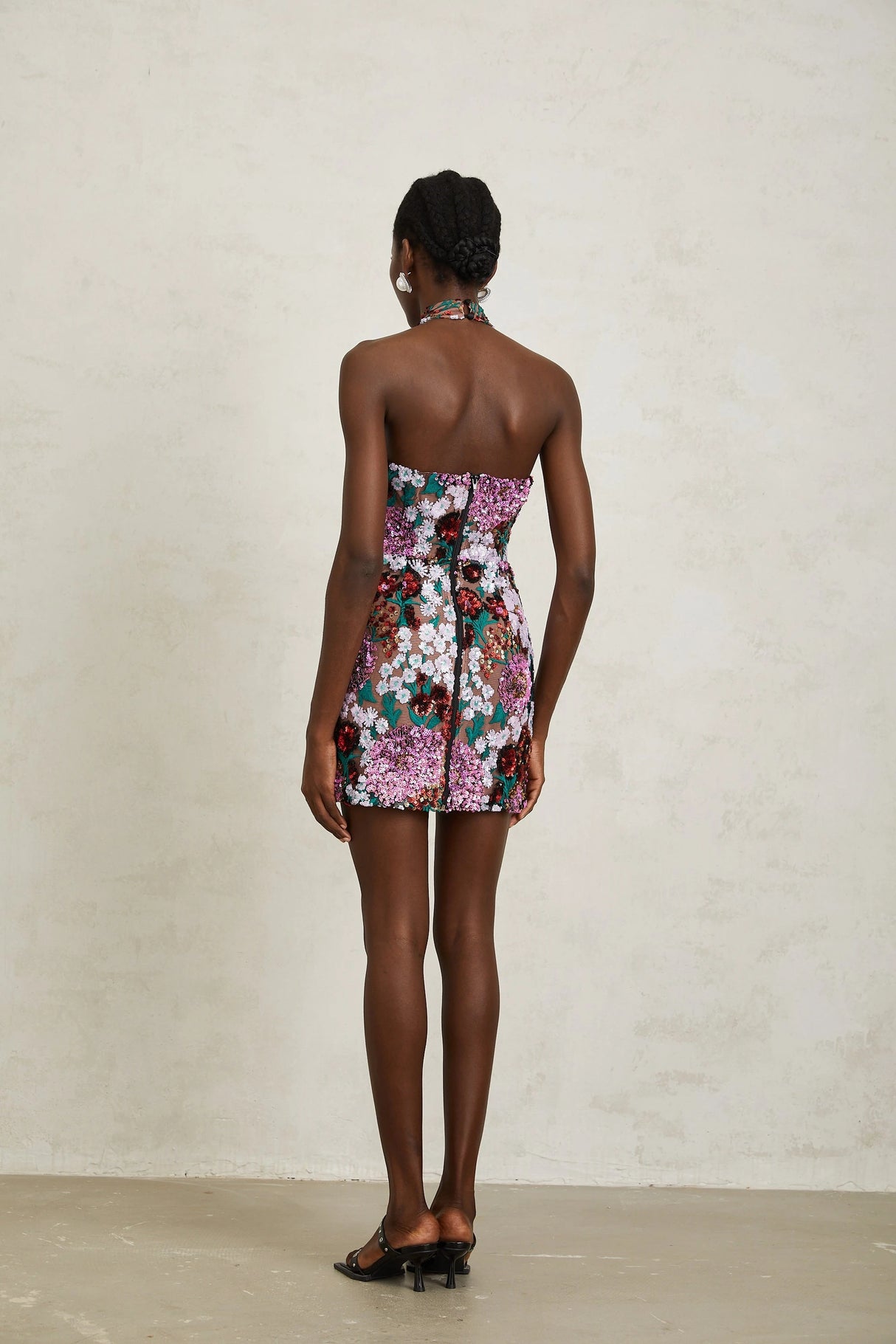 Clara Purple Sequined Floral Embroidered Mini Dress
