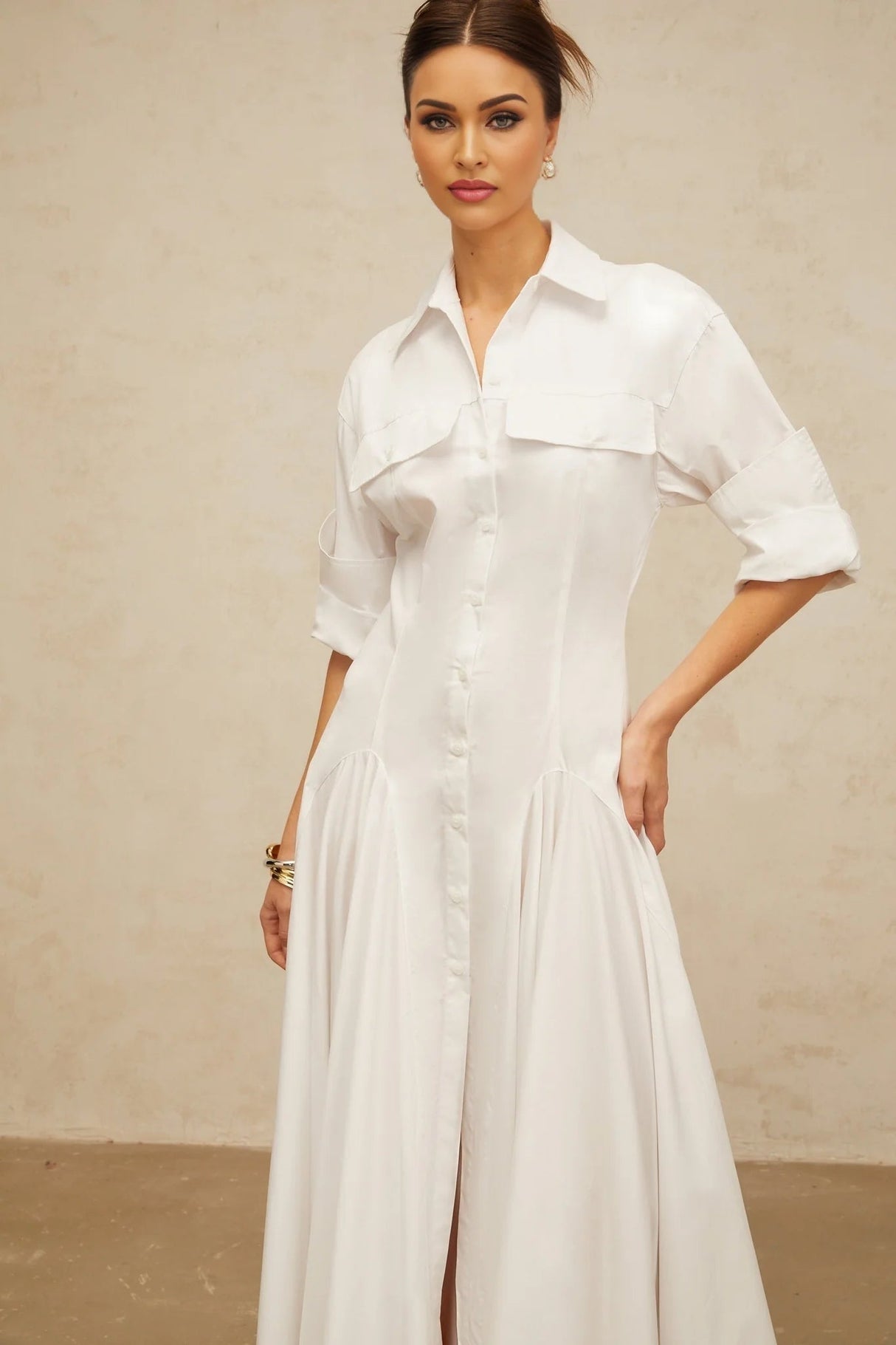 Clara Shirt Dress with Quality Craftsmanship in White