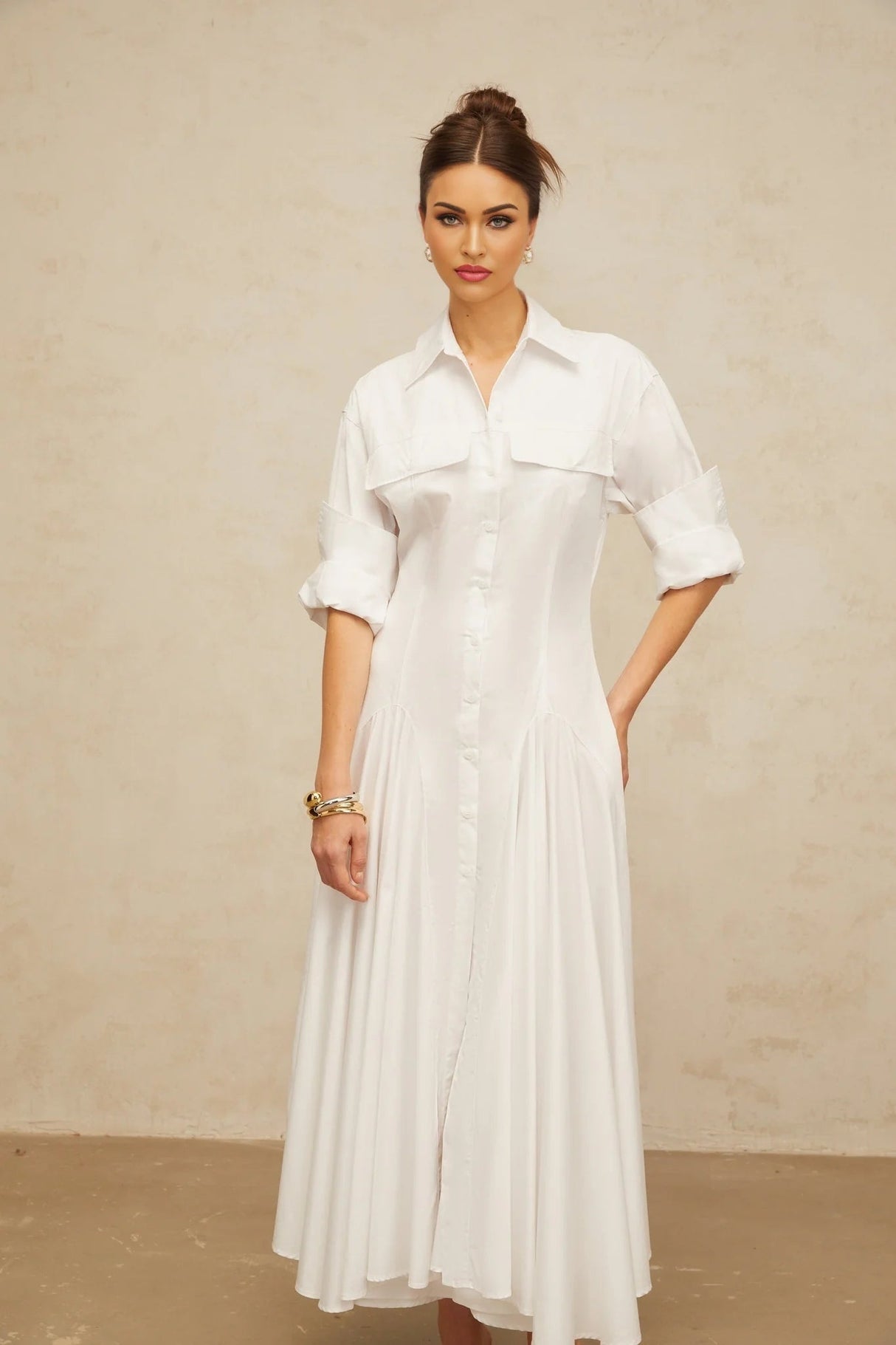 Clara Shirt Dress with Quality Craftsmanship in White