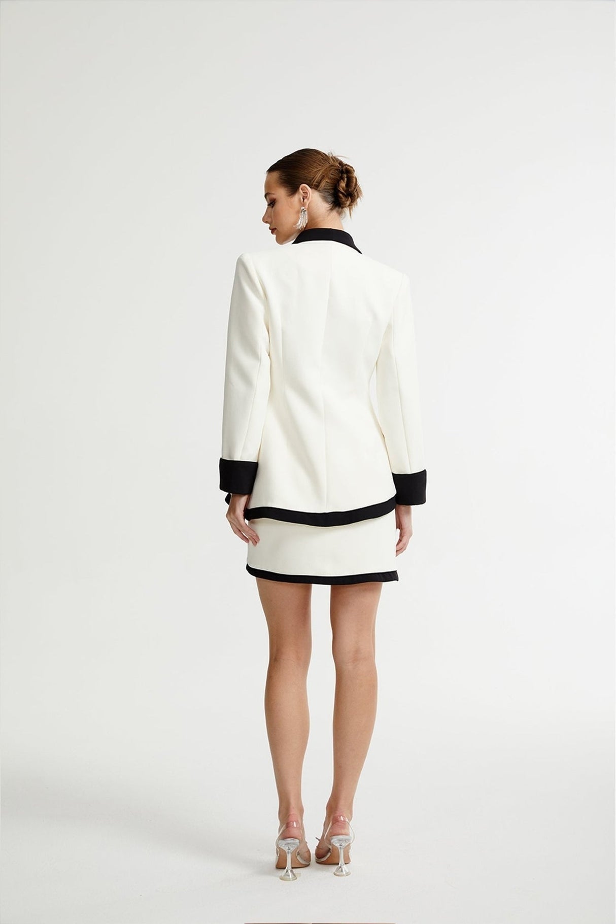 Clarissa Jacket & Skirt - Tonal Lapels - Contrast Colors - Panelled Design - Front Button Detailing