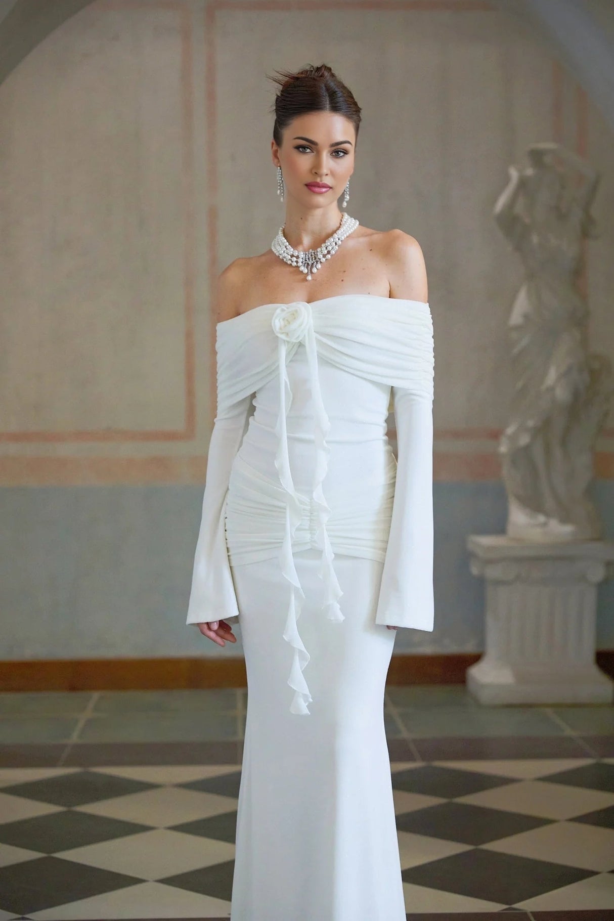 Clarissa Maxi Dress White Floral Appliqu Glitter Mermaid Hem