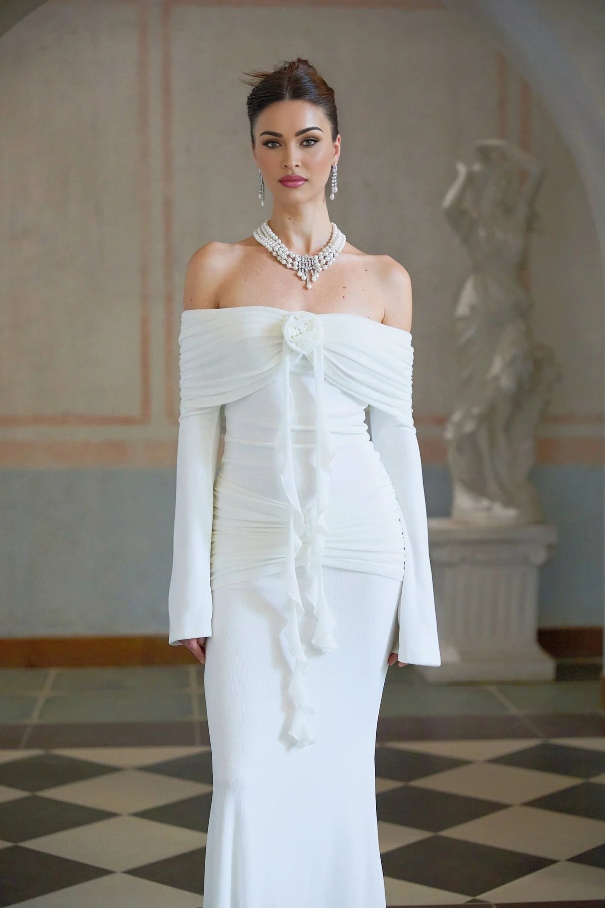 Clarissa Maxi Dress White Floral Appliqu Glitter Mermaid Hem