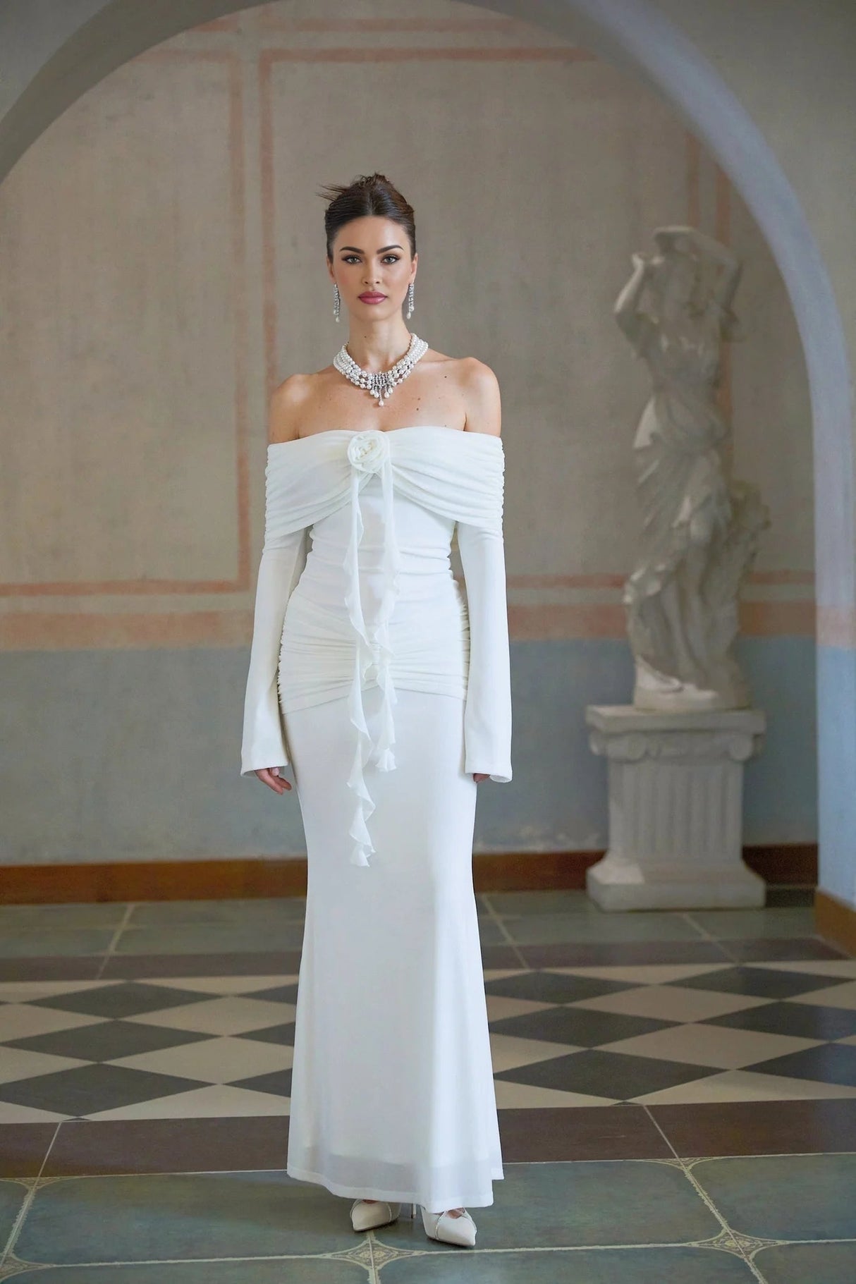 Clarissa Maxi Dress White Floral Appliqu Glitter Mermaid Hem