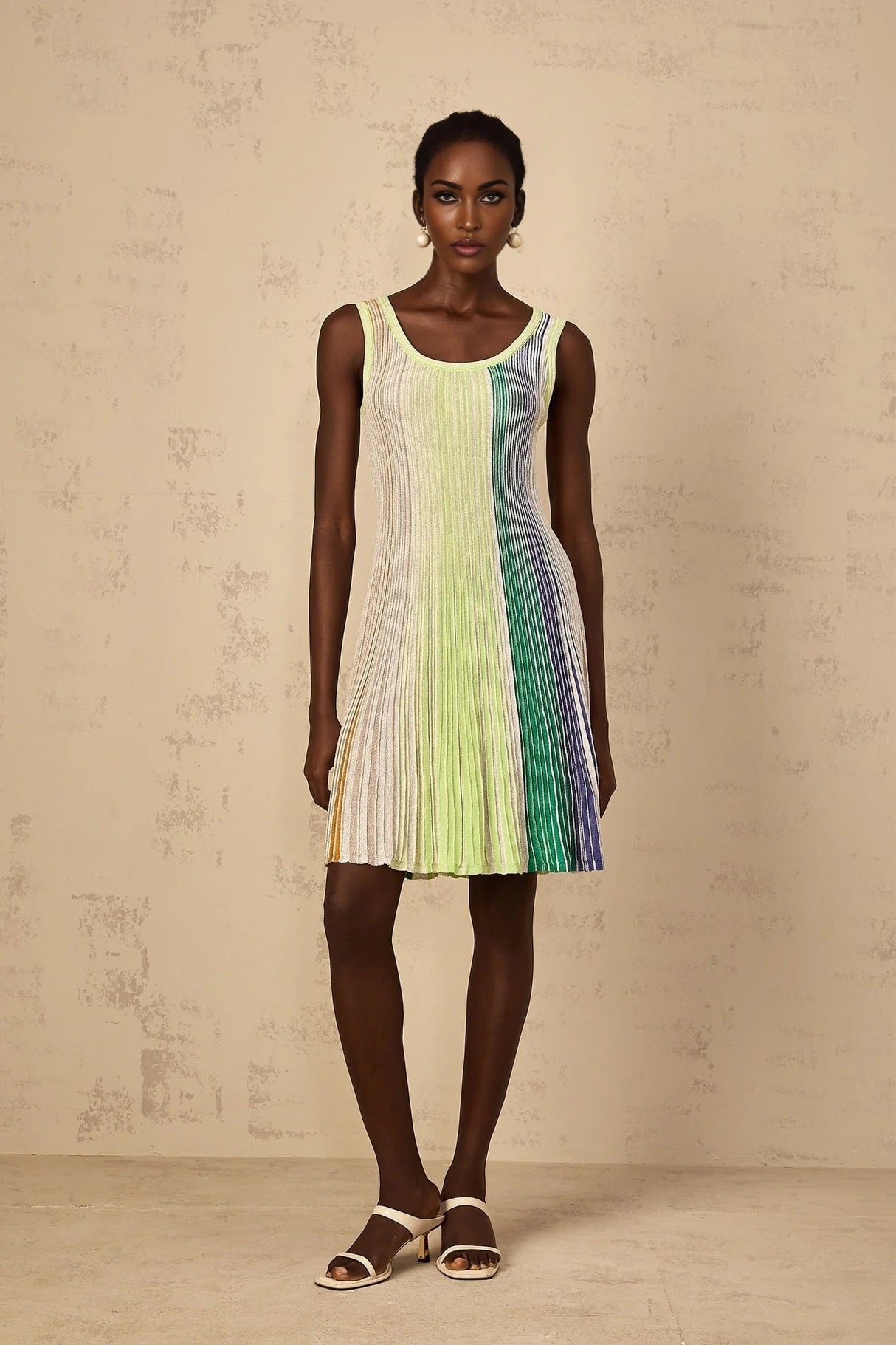 Clarissa Mini Dress Green Sequin Stripe Texture Mini - Length