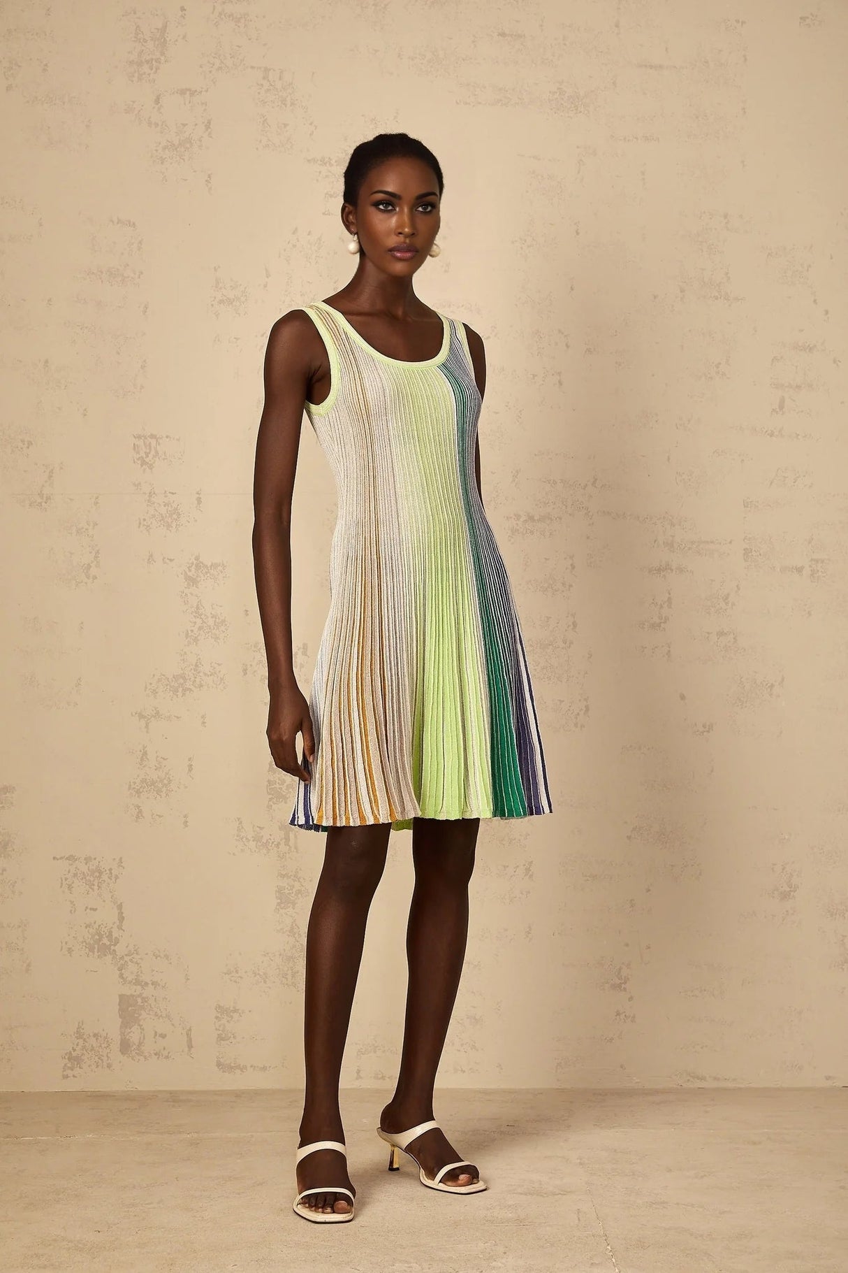 Clarissa Mini Dress Green Sequin Stripe Texture Mini - Length