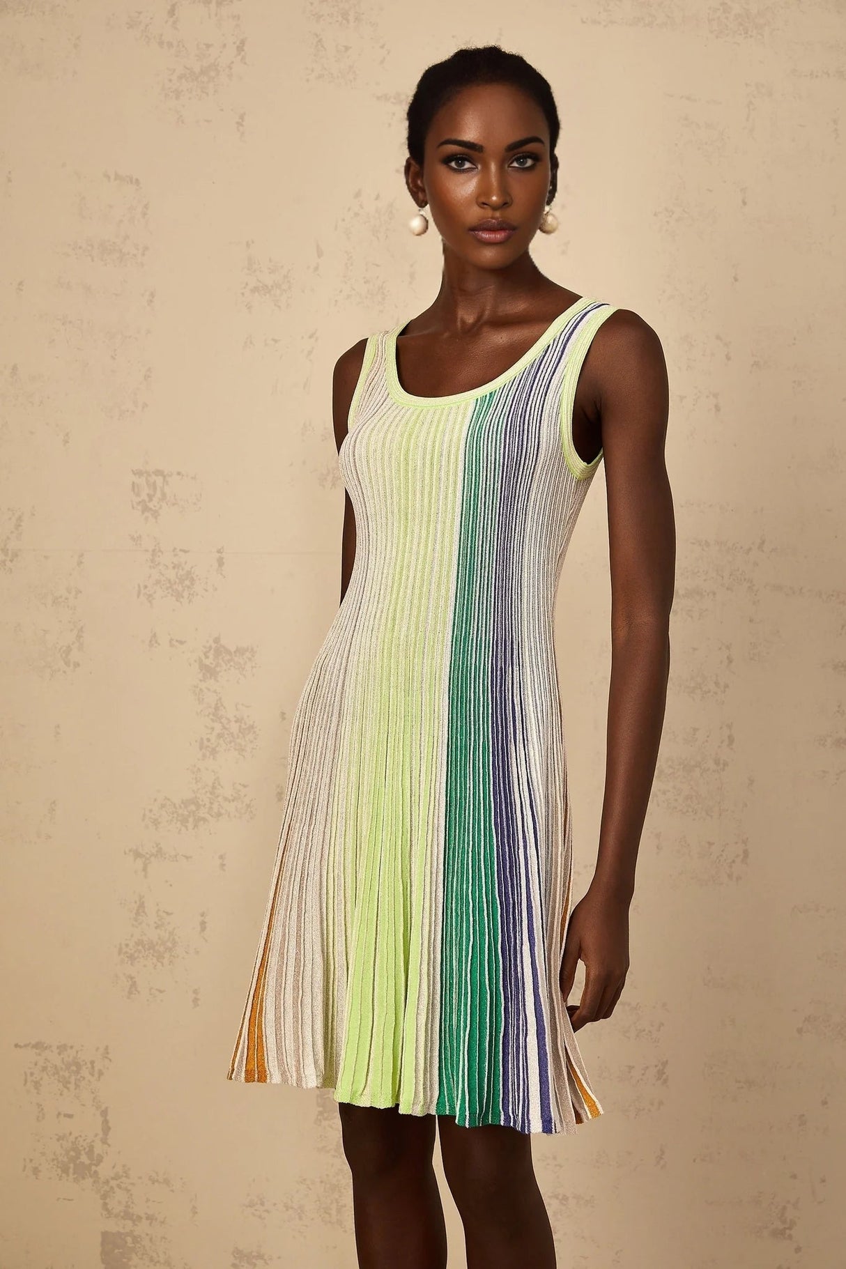 Clarissa Mini Dress Green Sequin Stripe Texture Mini - Length