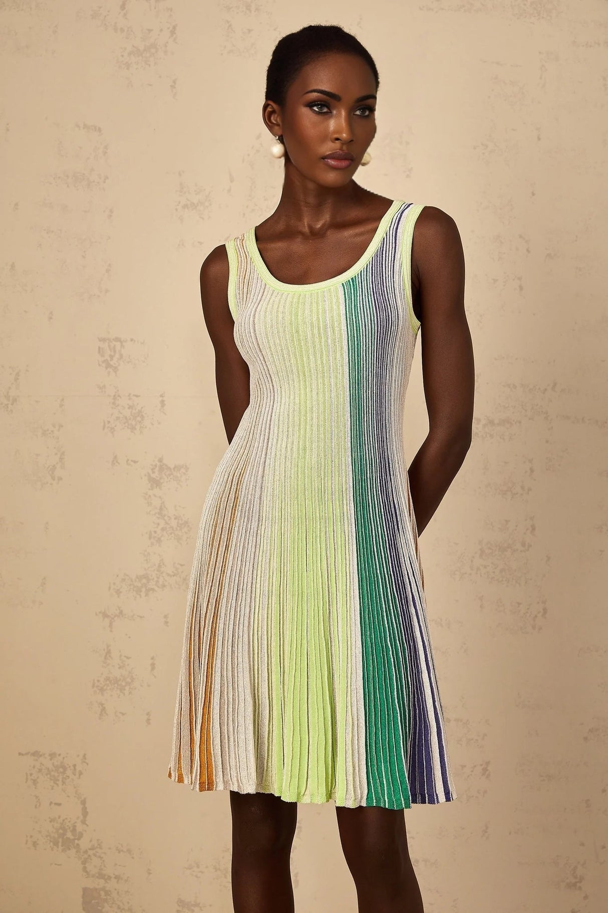 Clarissa Mini Dress Green Sequin Stripe Texture Mini - Length